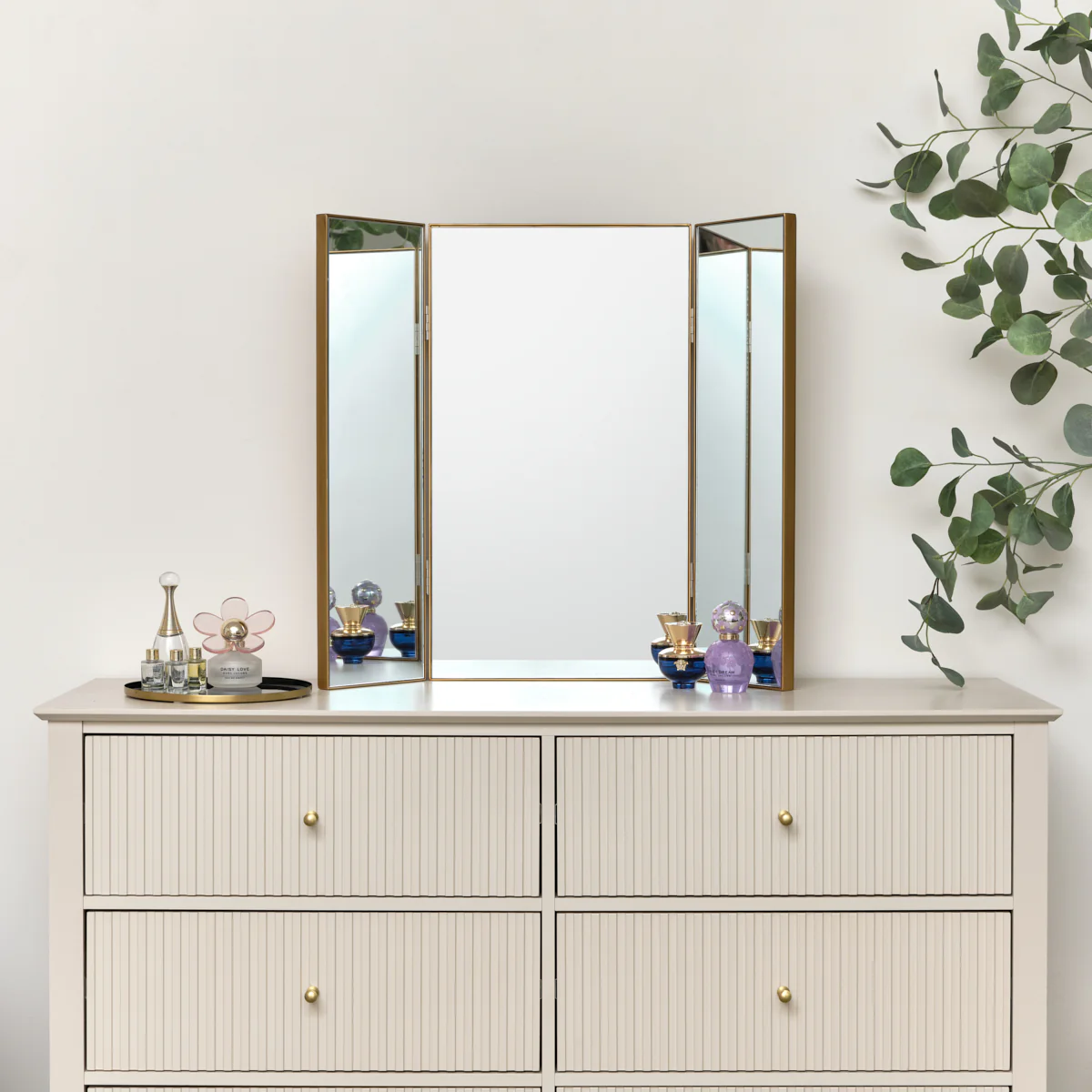 Large Gold Dressing Table Triple Mirror - 70cm x 60cm - Image 6