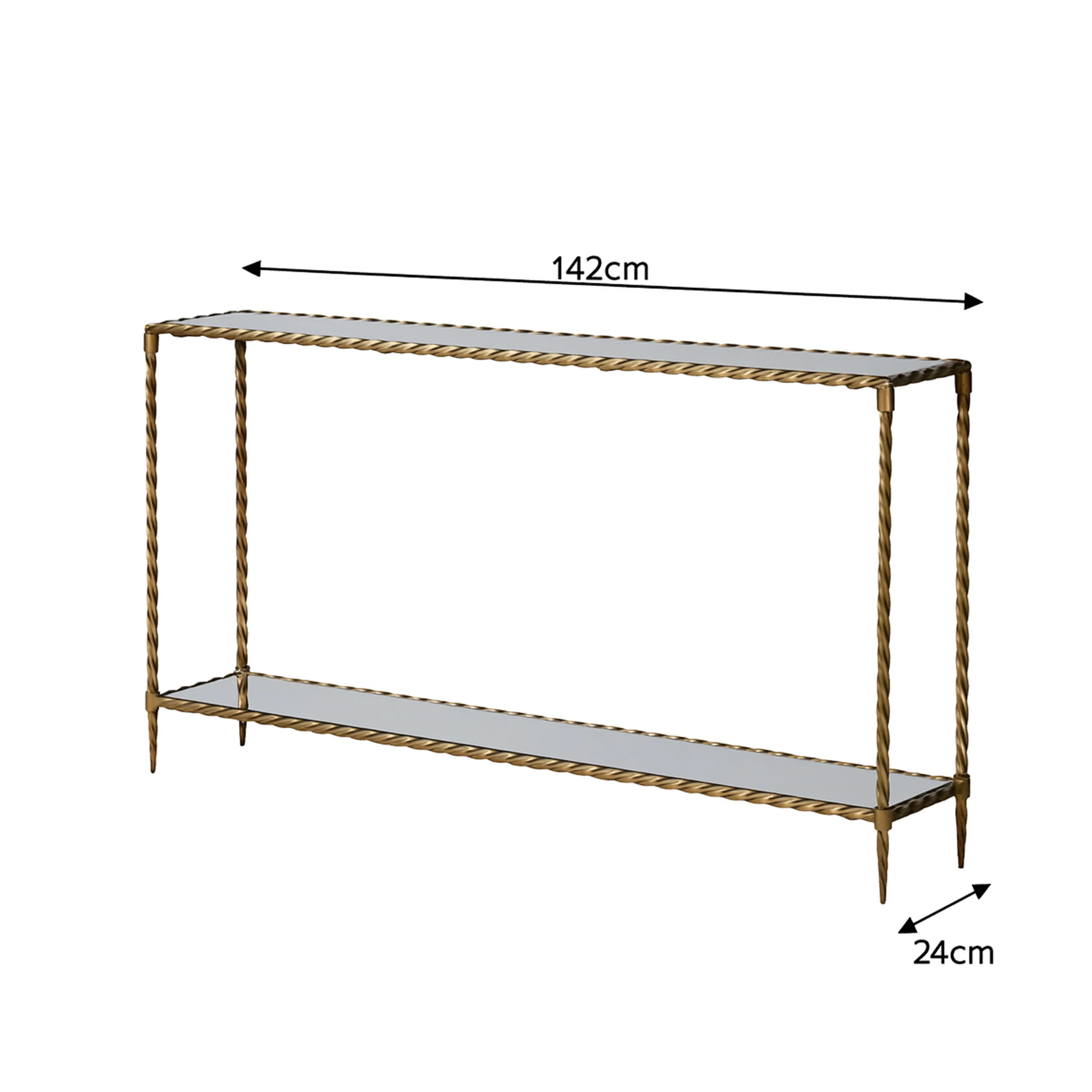 Large Antique Gold & Glass Twist Metal Console Table - Image 3