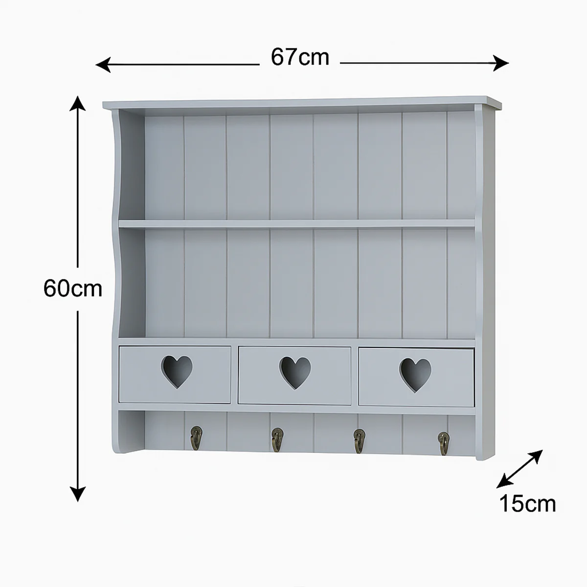 Large Grey Wall Shelf with Heart Drawer Storage - Image 3