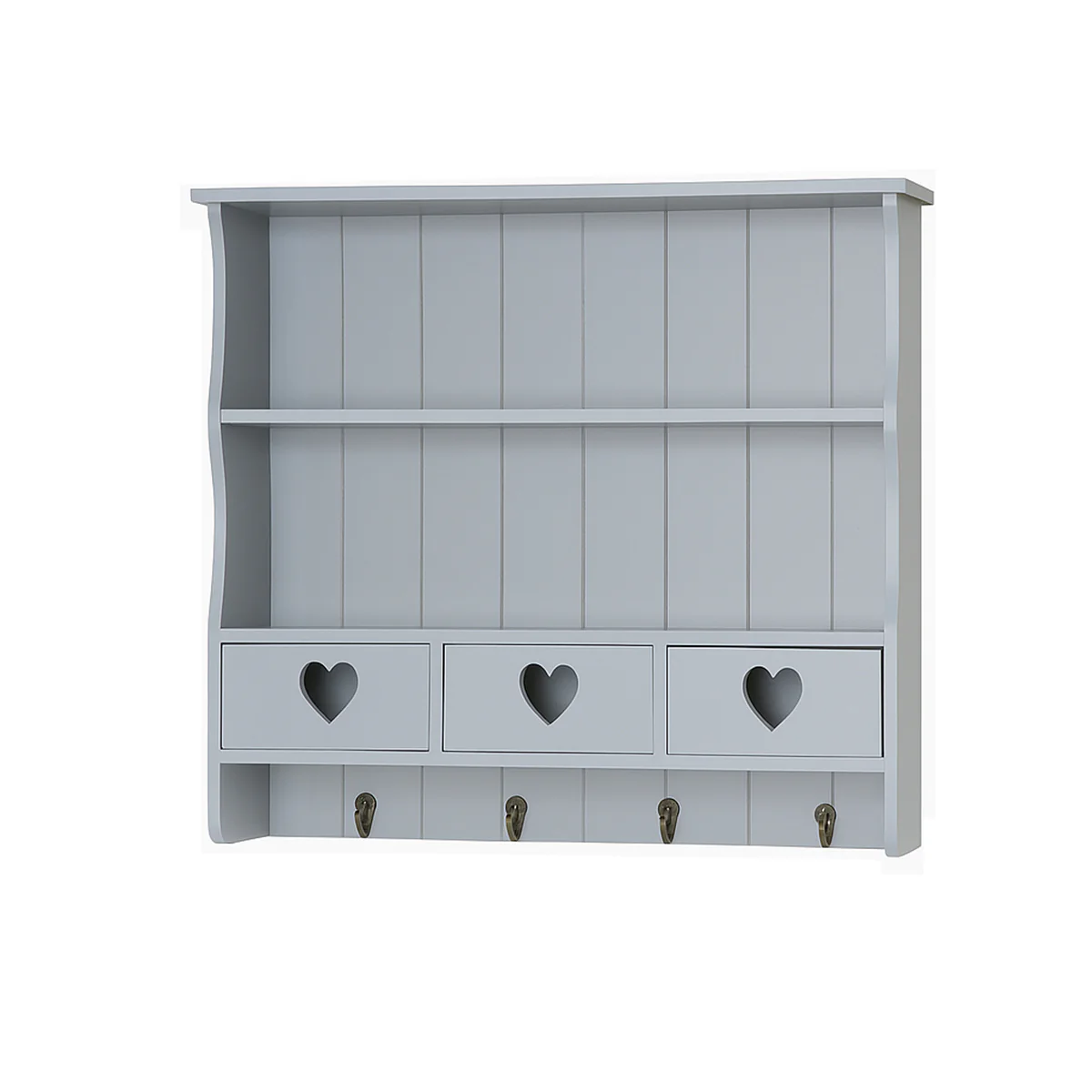 Large Grey Wall Shelf with Heart Drawer Storage - Image 4