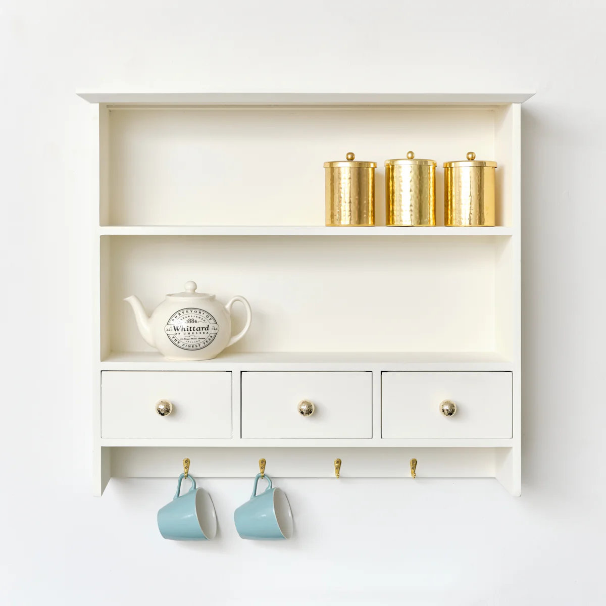 Large Ivory Wall Shelf Unit with Drawer Storage and Hooks - Image 2