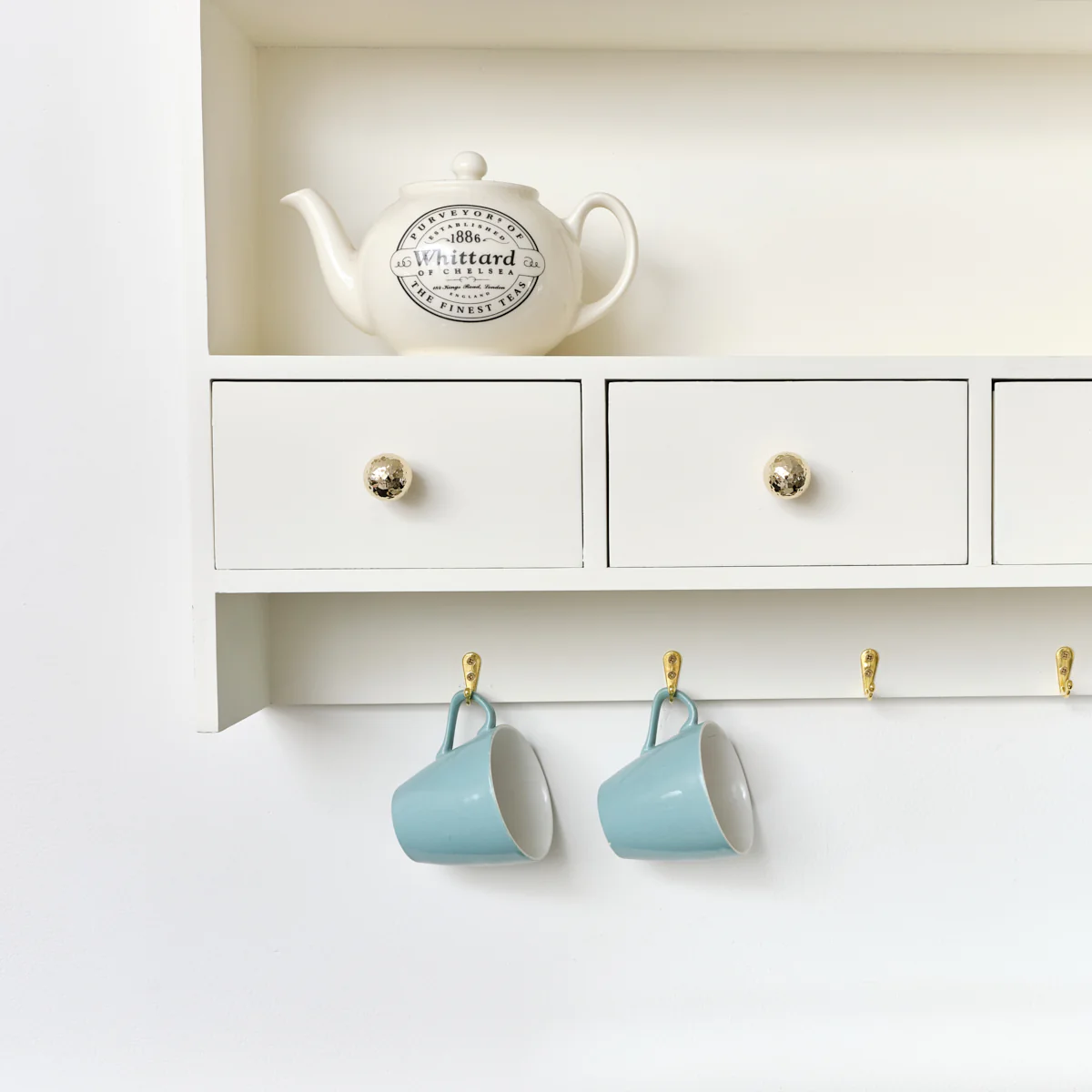 Large Ivory Wall Shelf Unit with Drawer Storage and Hooks - Image 4