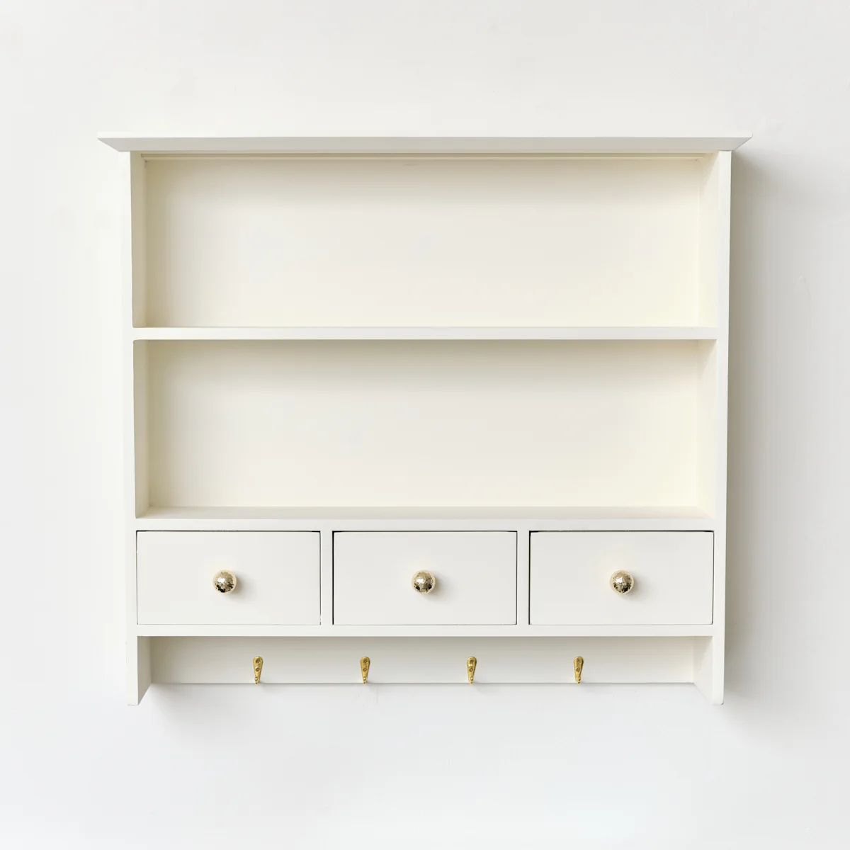 Large Ivory Wall Shelf Unit with Drawer Storage and Hooks - Image 5