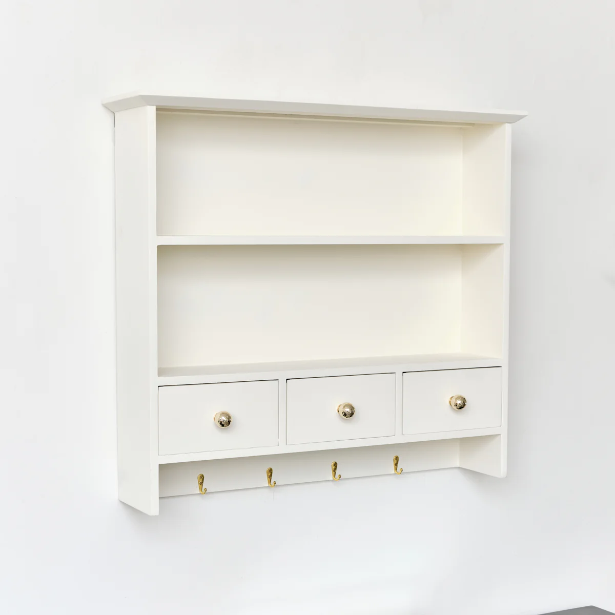 Large Ivory Wall Shelf Unit with Drawer Storage and Hooks - Image 6