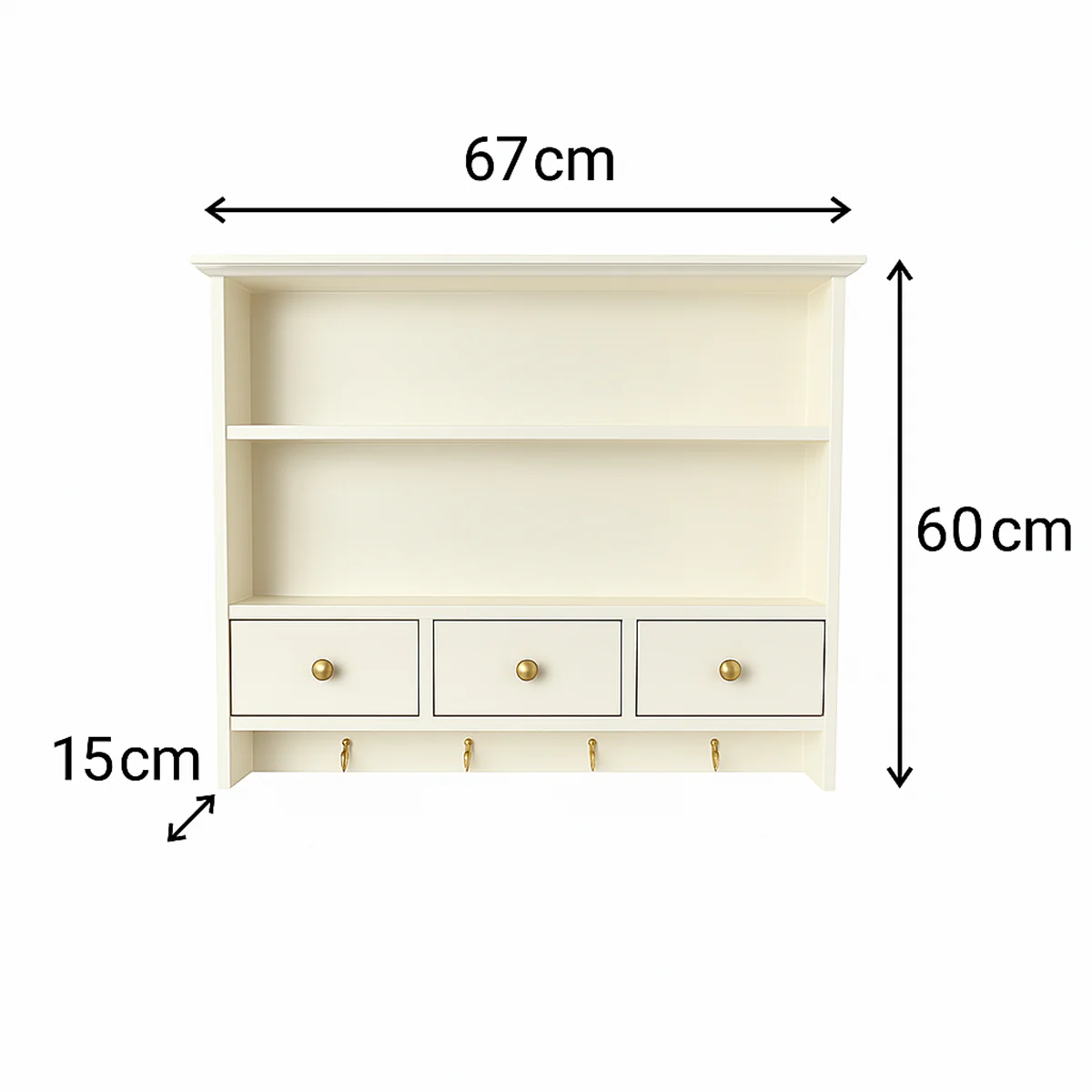 Large Ivory Wall Shelf Unit with Drawer Storage and Hooks - Image 7