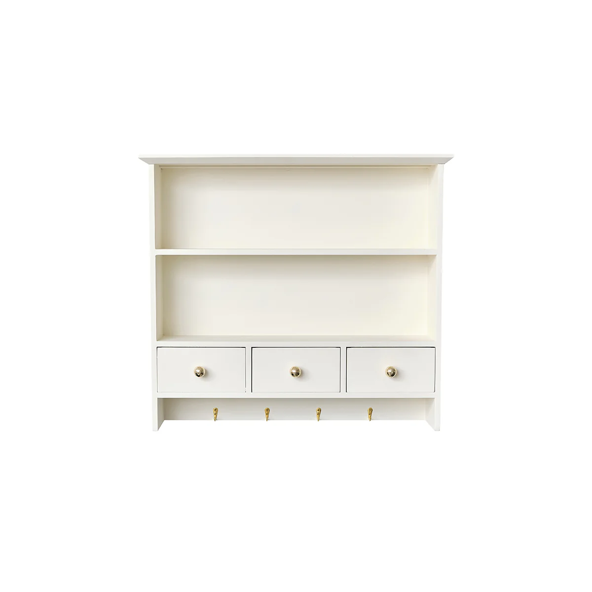 Large Ivory Wall Shelf Unit with Drawer Storage and Hooks - Image 8