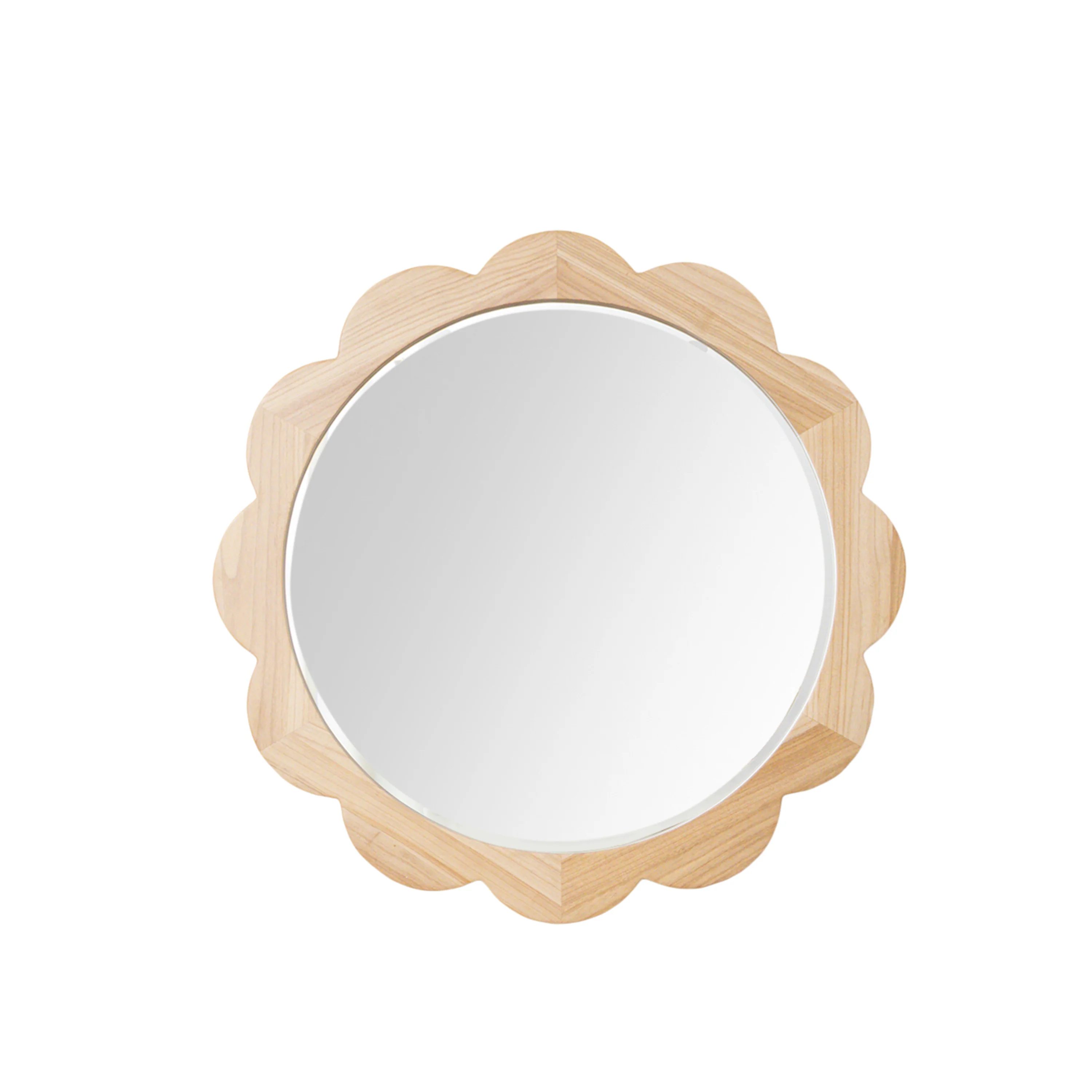 Large Light Wood Scalloped Edge Bevelled Wall Mirror - 97cm - Image 11