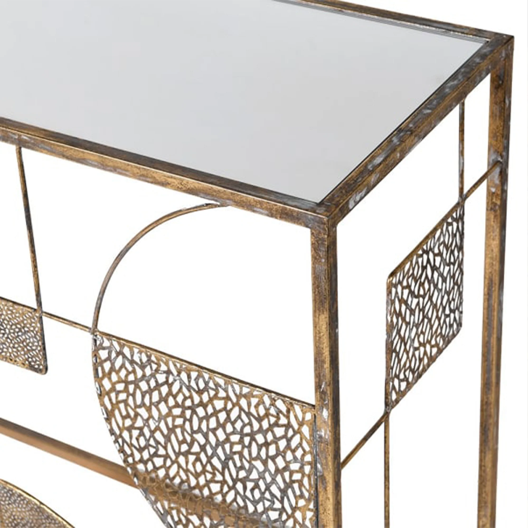 Large Metal Geometric Mirrored Topped Console Table - Image 2