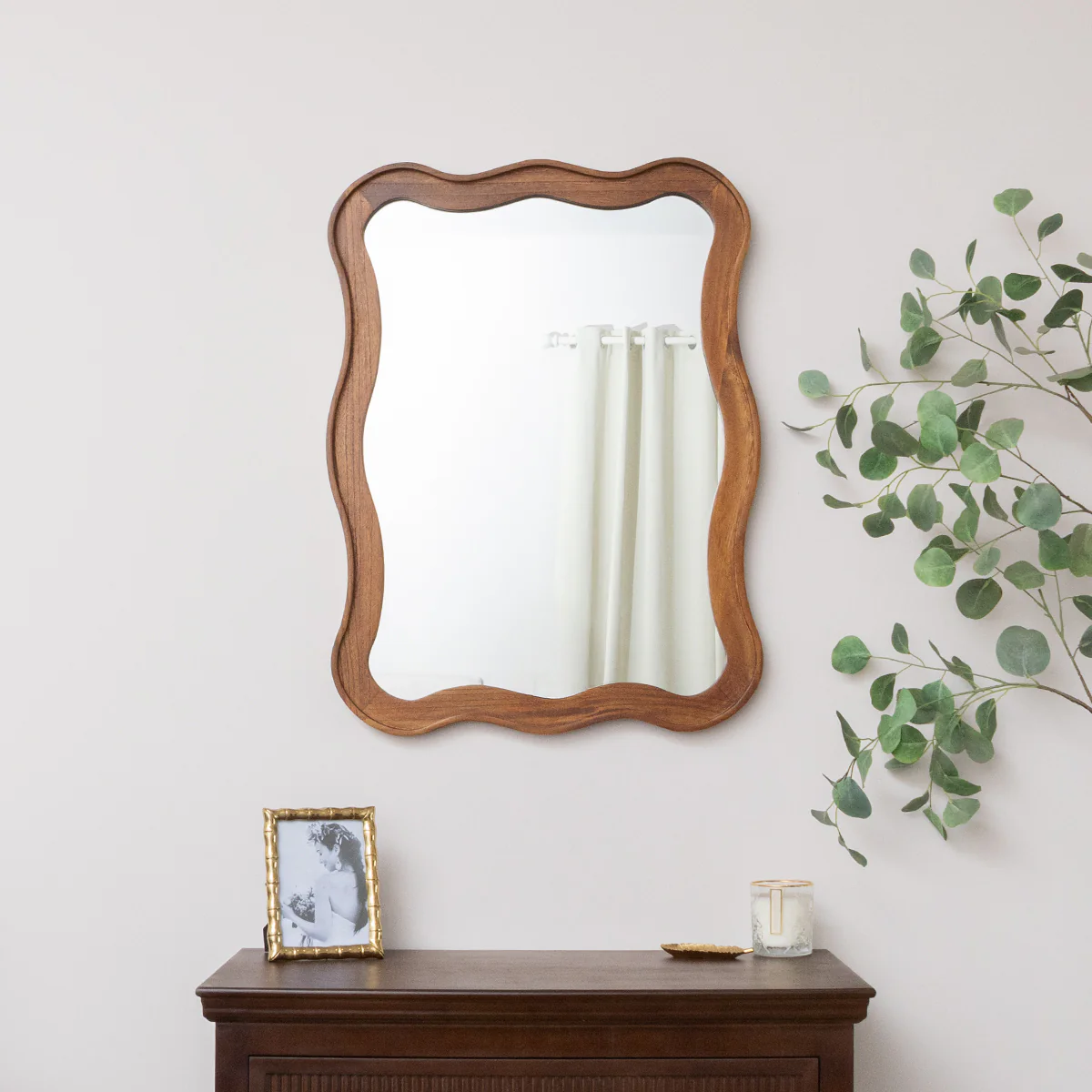 Large Natural Wood Wavy Edge Wall Mounted Mirror - 60cm x 80cm - Image 7