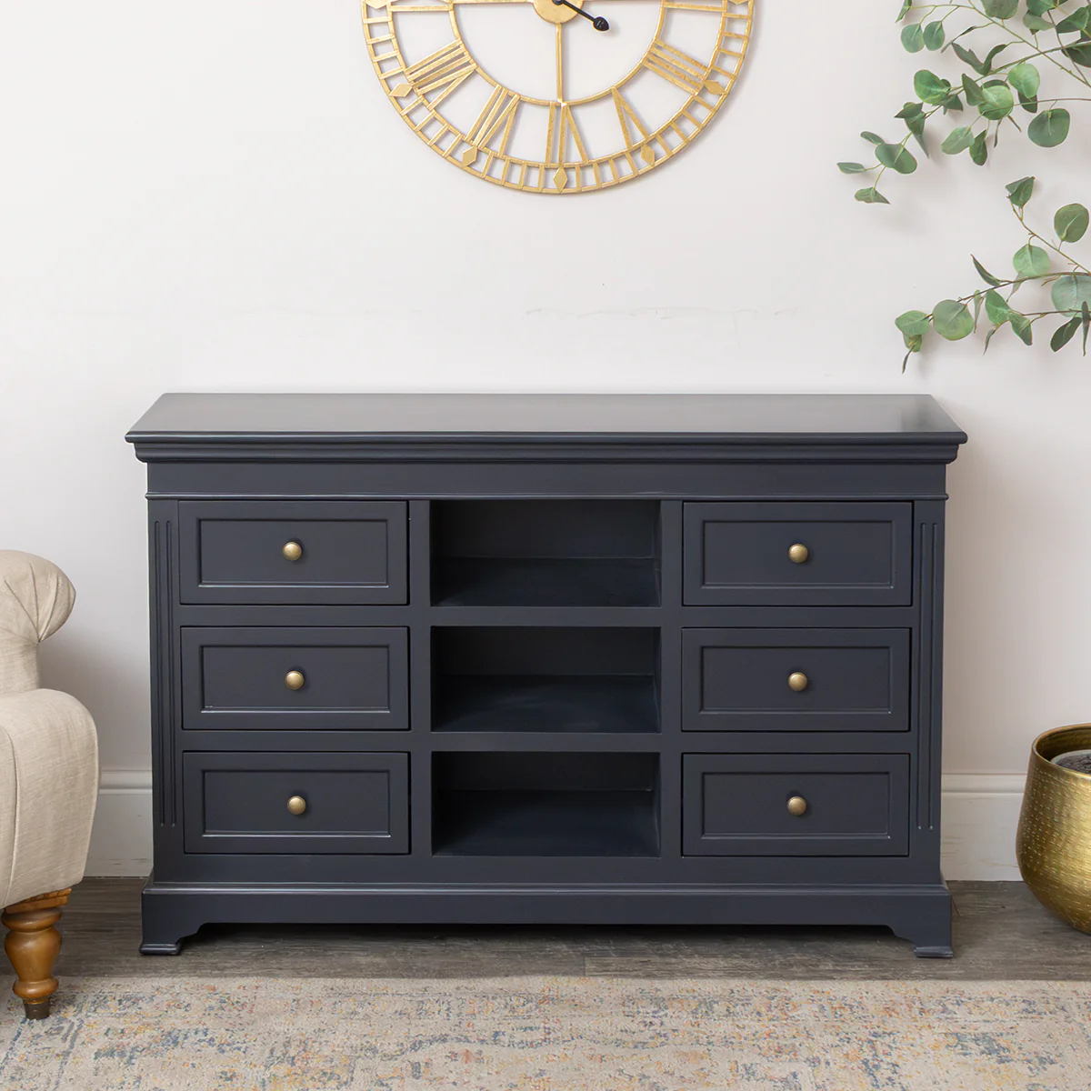 Large Navy Black Wooden Sideboard Cabinet - Daventry Navy Black Range - Image 7
