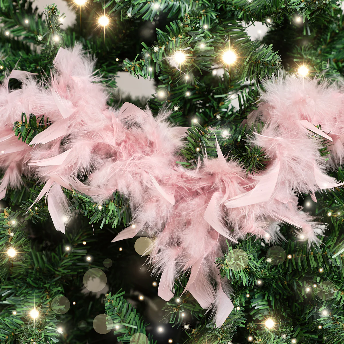 Large Pale Pink Feather Boa Christmas Garland - 182cm (1.82m / 71.6') - Image 2