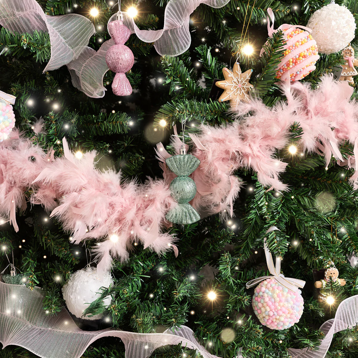 Large Pale Pink Feather Boa Christmas Garland - 182cm (1.82m / 71.6') - Image 3