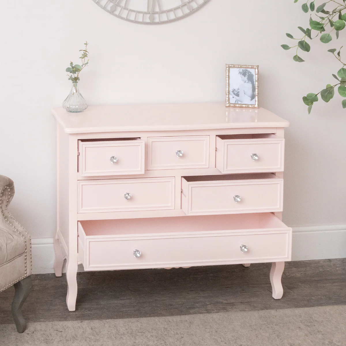 Large Pink 6 Drawer Chest of Drawers & Pair of 3 Drawer Bedsides - Sophia Pink Range - Image 7