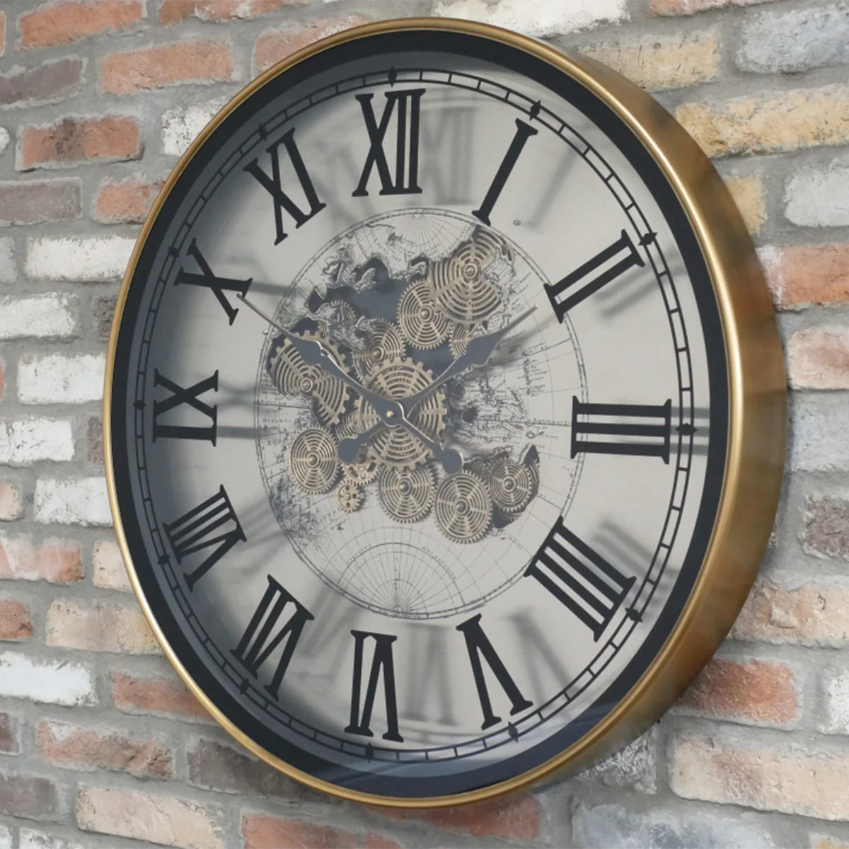 Large Round Metal Black & Gold Cog Clock 80cm x 80cm