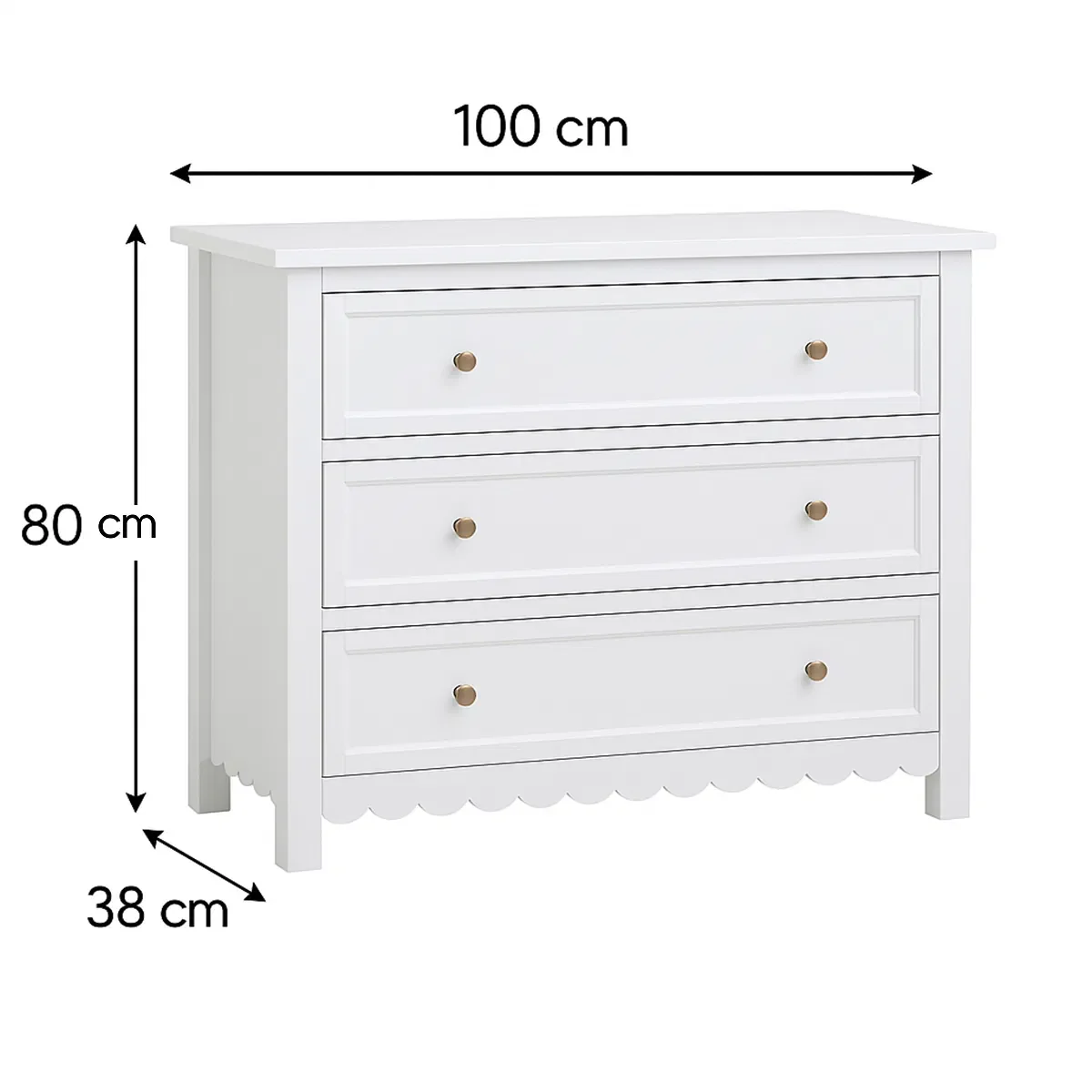 Large Scalloped 3 Drawer Chest of Drawers & Pair of Bedside Tables - Staunton White Range - Image 8