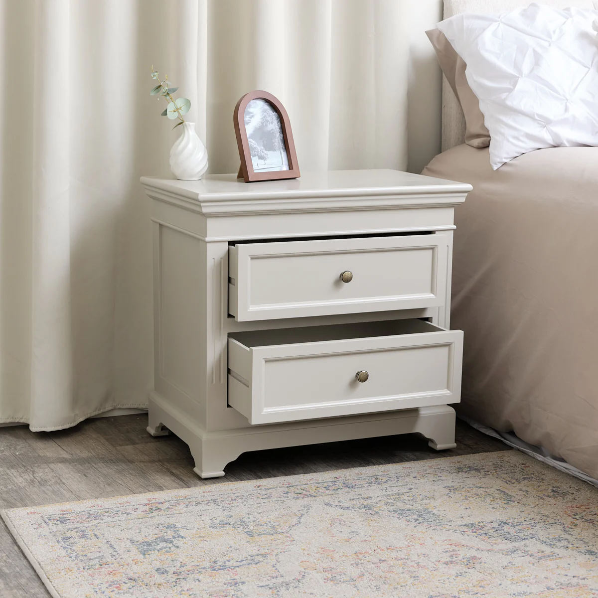 Large Taupe-Grey Two Drawer Bedside Table - Daventry Taupe-Grey Range - Image 3