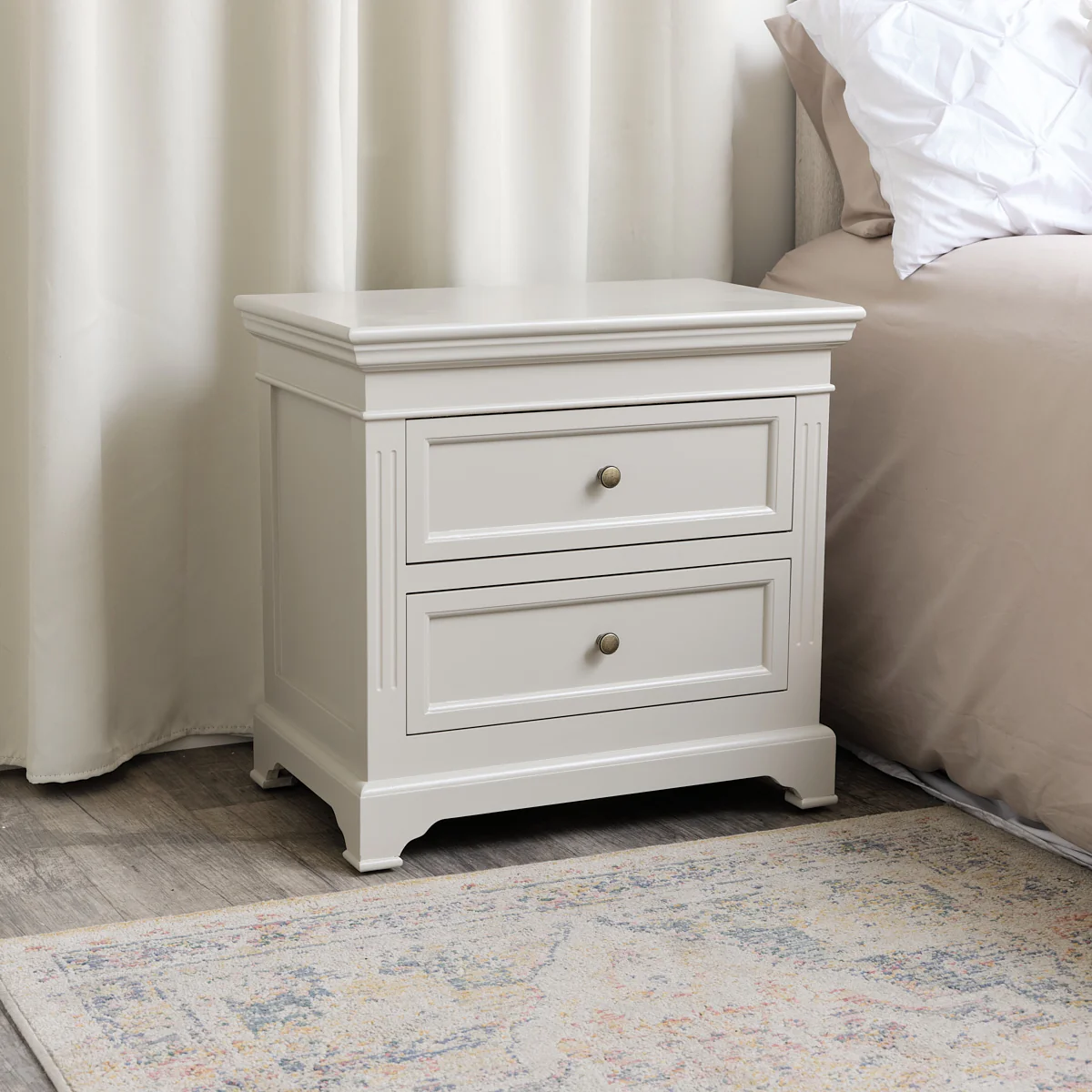 Large Taupe-Grey Two Drawer Bedside Table - Daventry Taupe-Grey Range - Image 4
