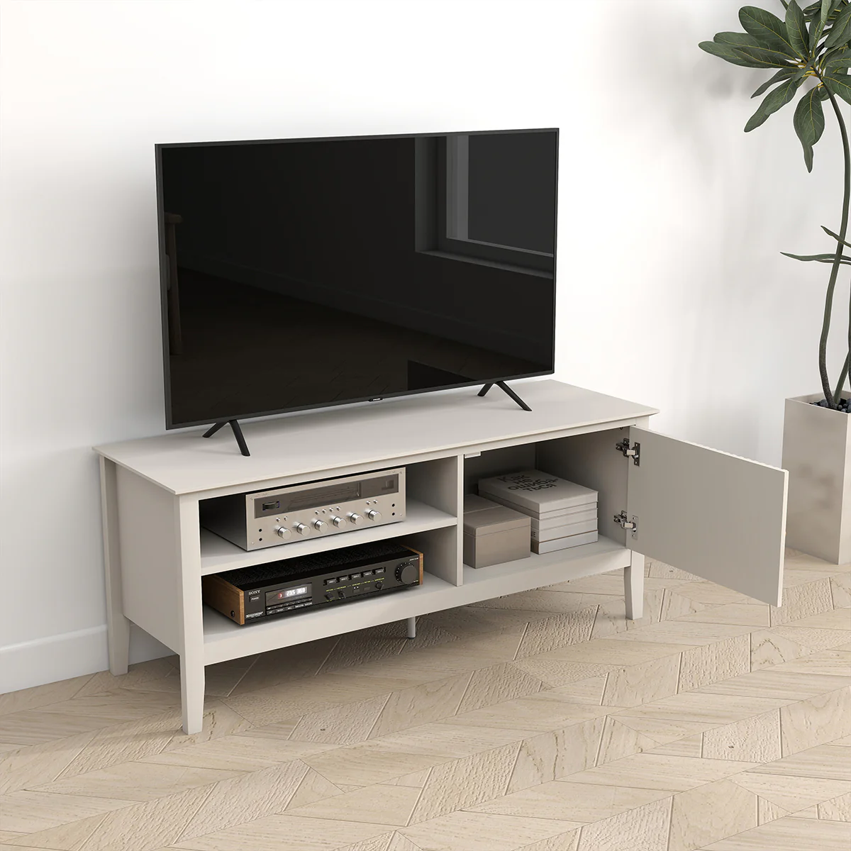 Large Taupe Wooden Tv Cabinet - Hales Taupe Range - Image 2