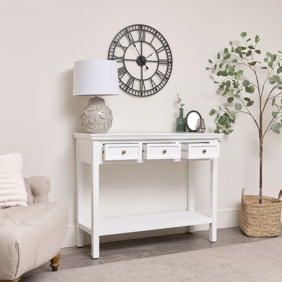 Large White 3 Drawer Sideboard Console Table - Daventry White Range - Image 2