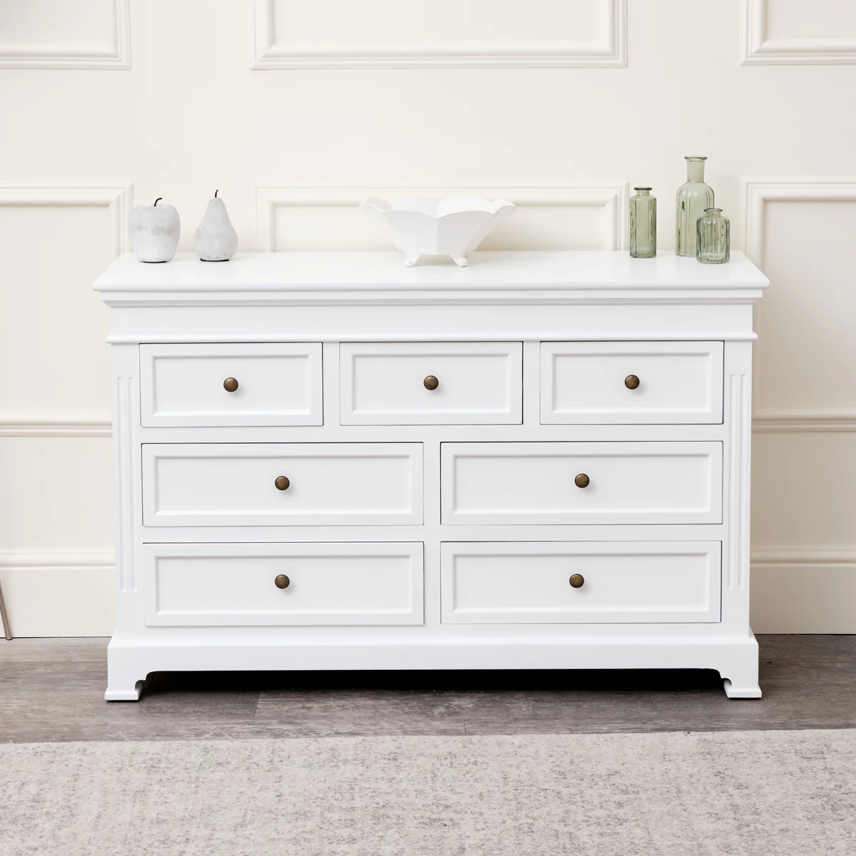 Large White 7 Drawer Chest of Drawers & Pair of Bedside Tables - Daventry White Range - Image 3