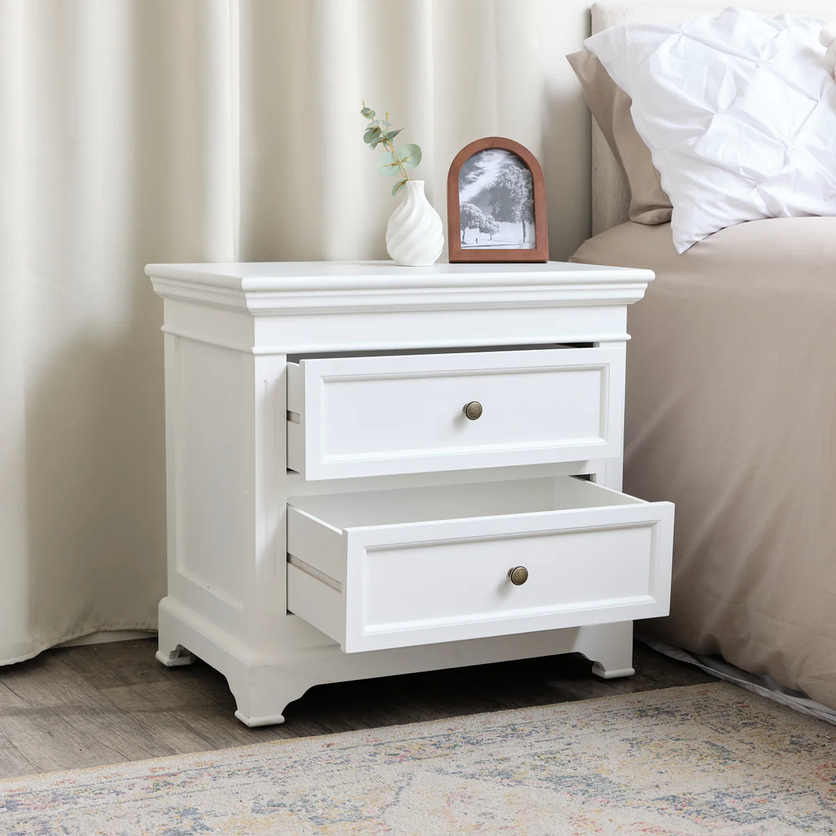 Large White Two Drawer Bedside Table - Daventry White Range - Image 3
