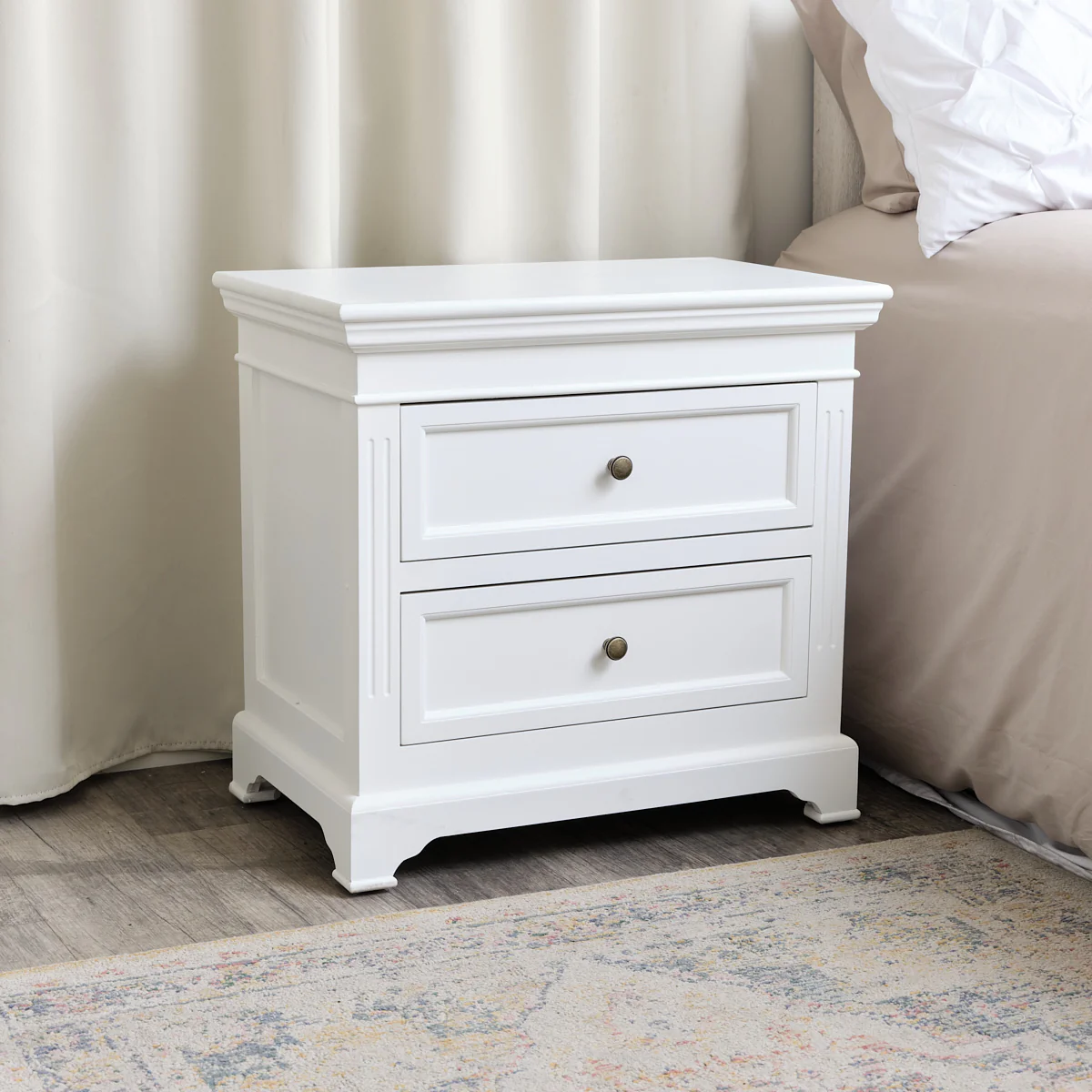 Large White Two Drawer Bedside Table - Daventry White Range - Image 4