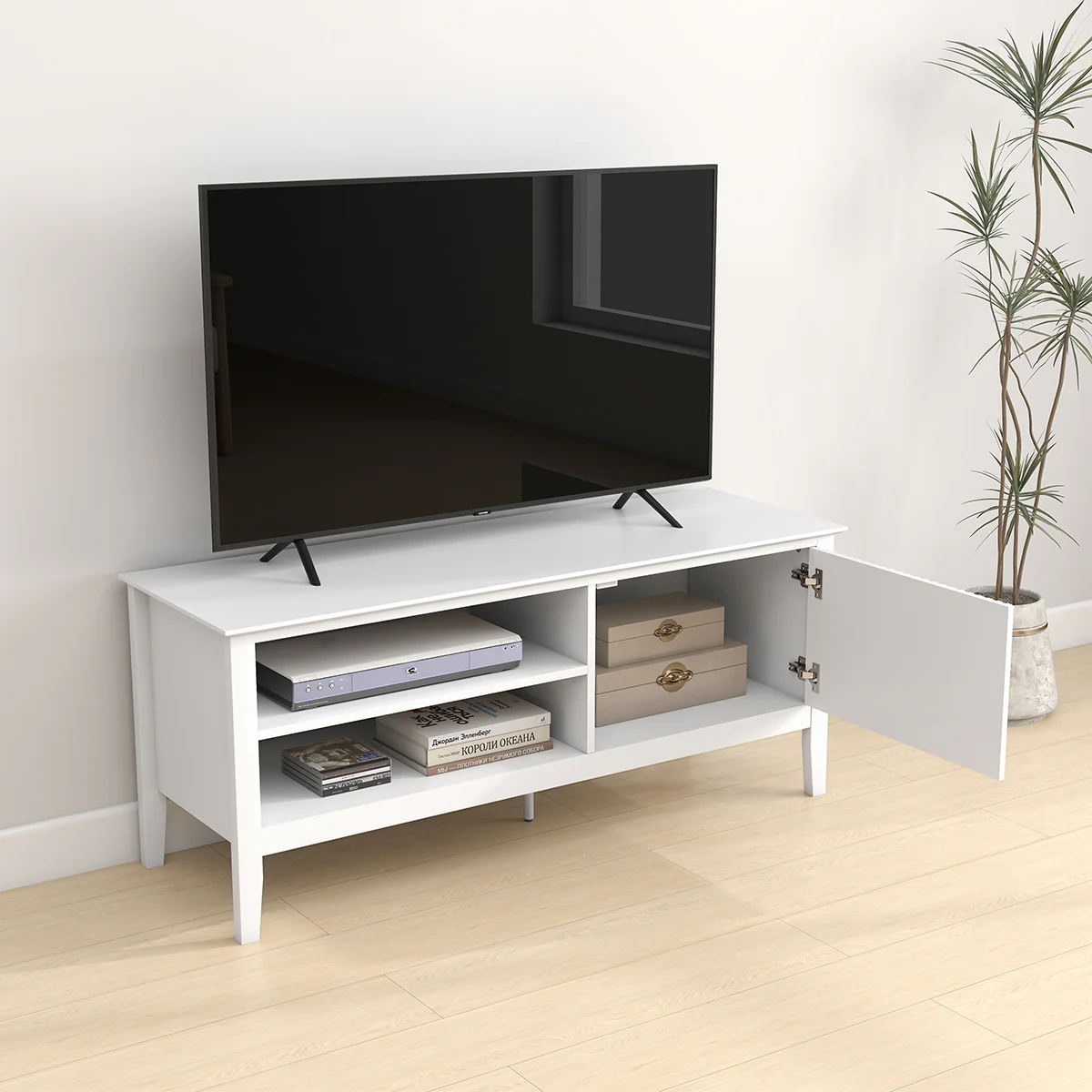 Large White Wooden Tv Cabinet - Hales White Range - Image 2