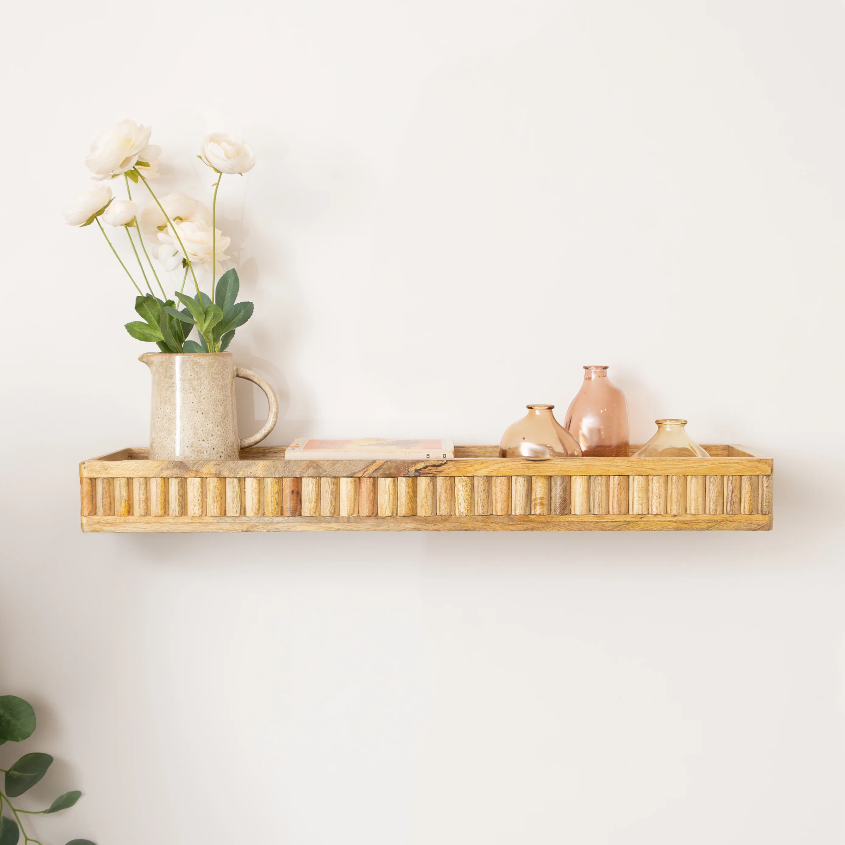Mango Wood Fluted Wooden Wall Shelf - 70cm - Image 4