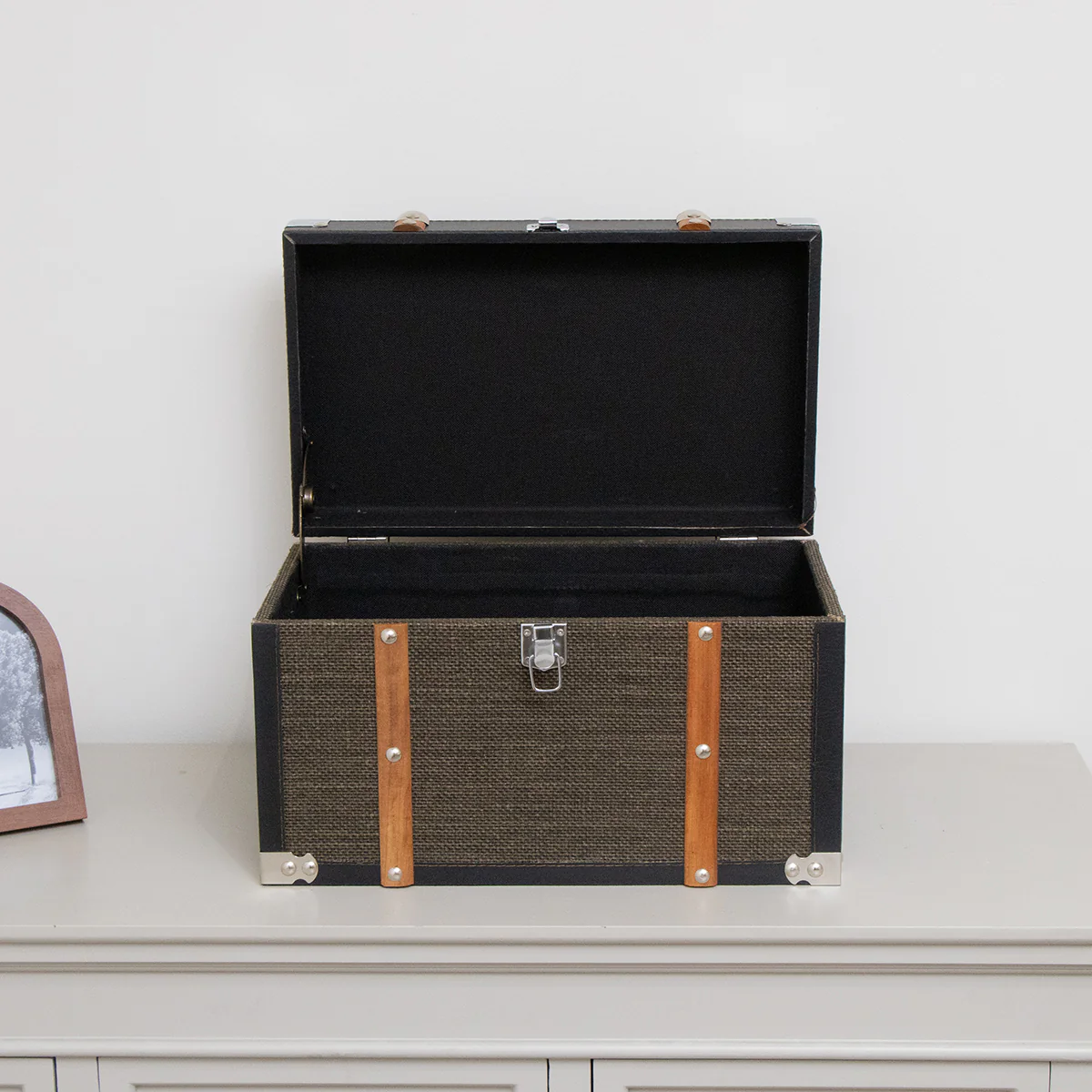 Medium Black & Orange Wood Trim Storage Box / Trunk - Image 2