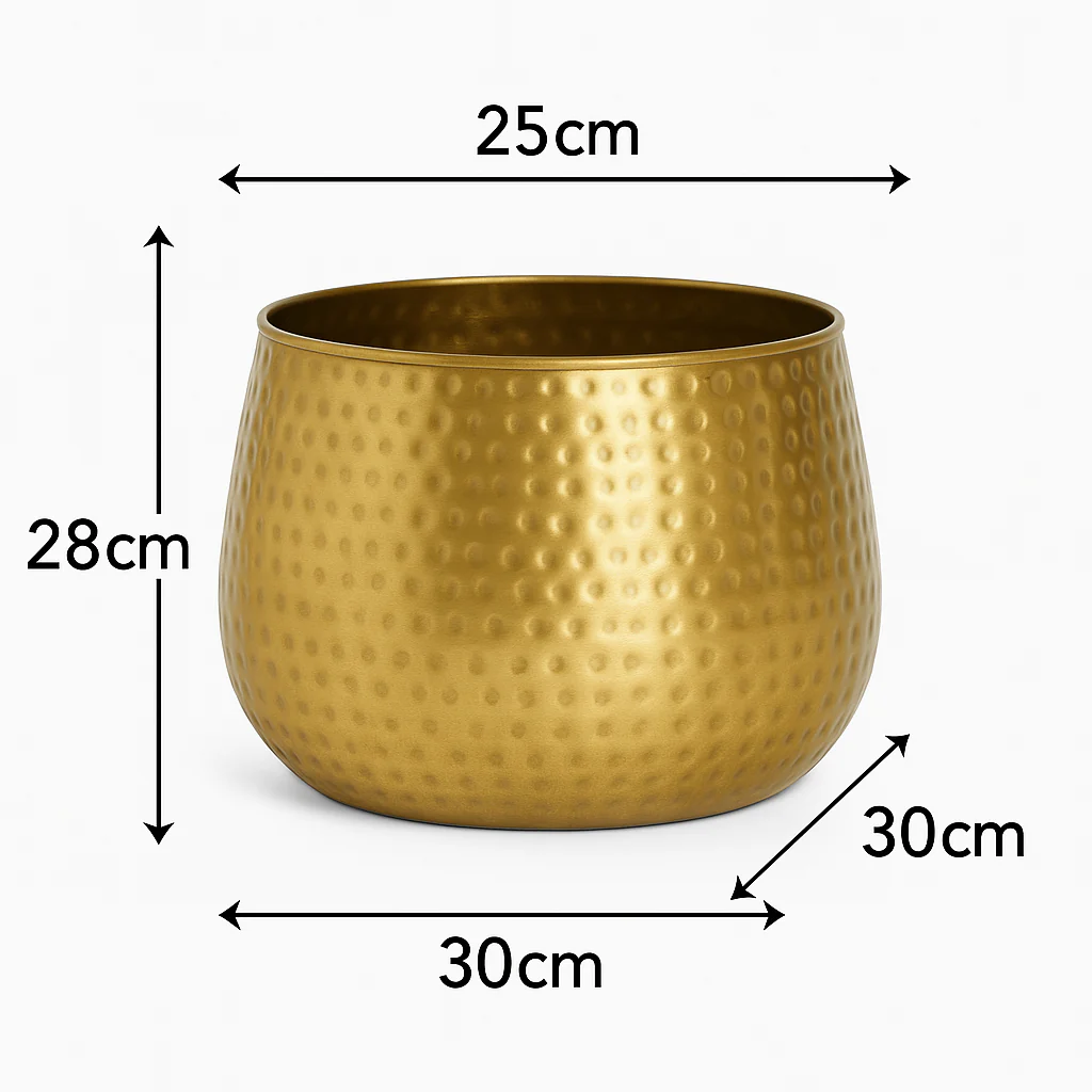Medium Gold Hammered Metal Planter 30cm x 28cm - Image 3