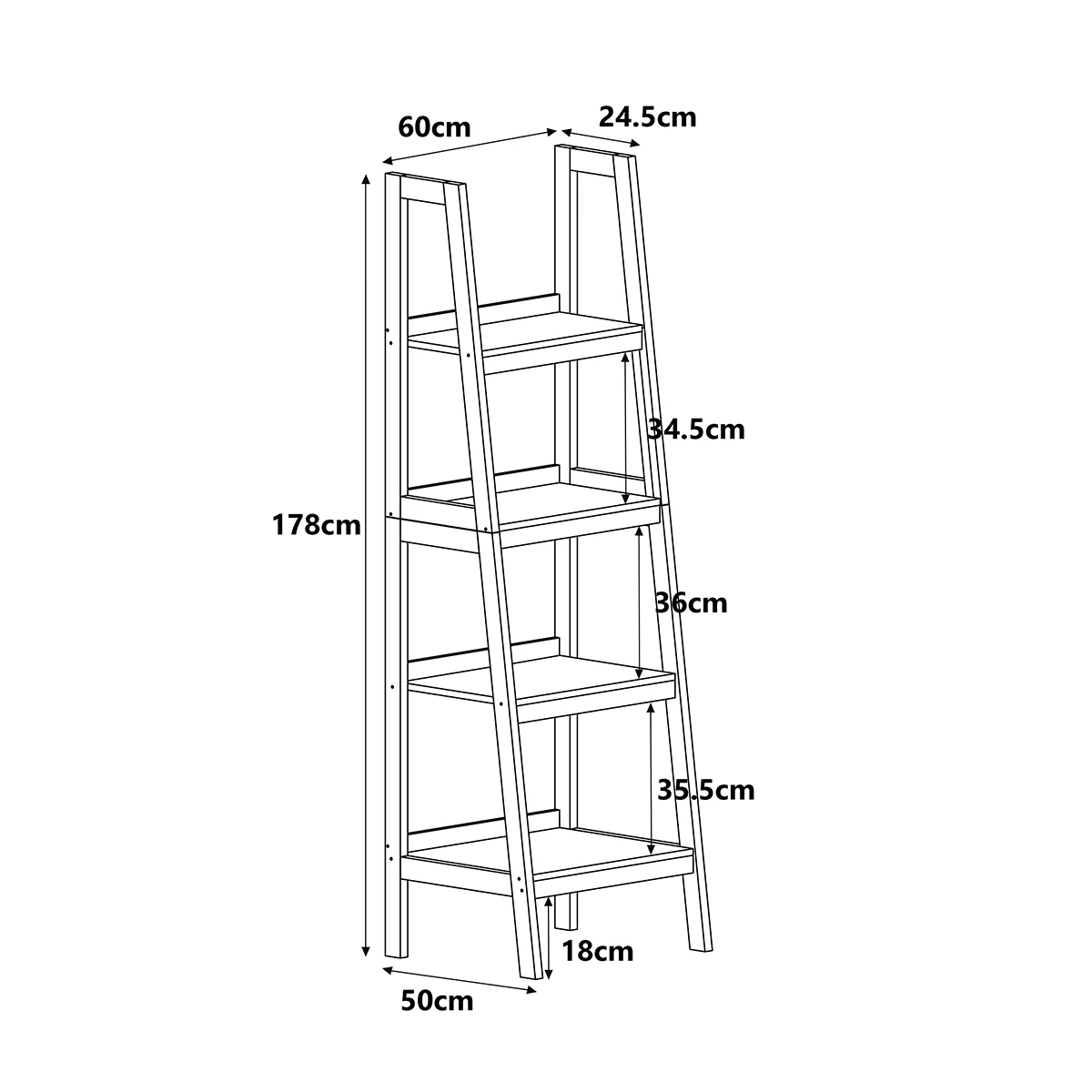 Mid-Century Style 4 Tier Taupe Painted Wooden Ladder Shelf - 178cm - Image 5