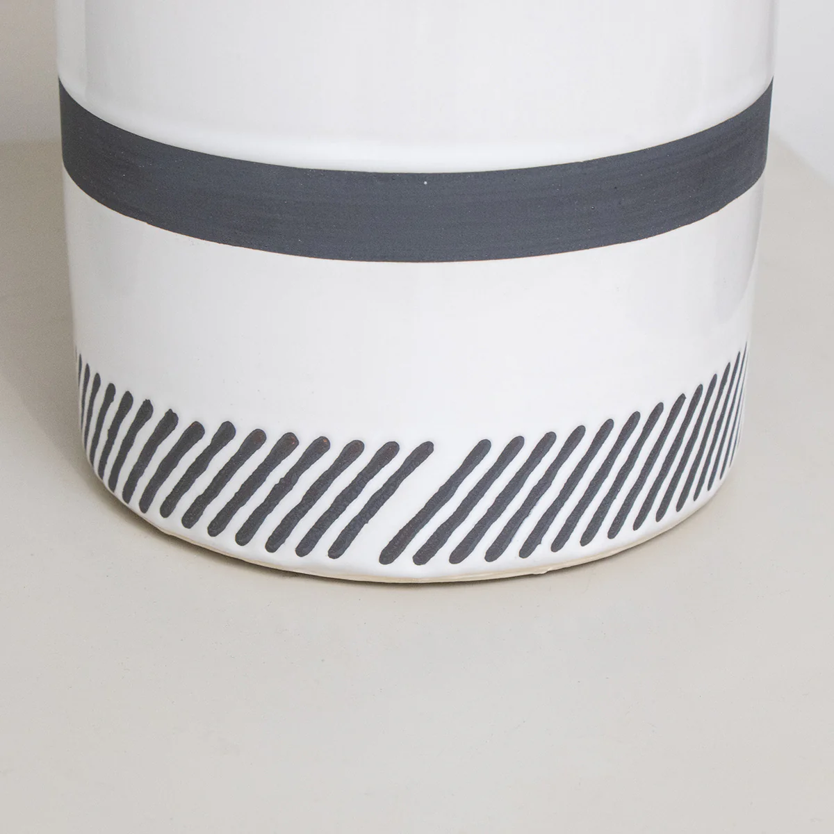 Monochrome Black & White Striped Table Lamp with Black Shade - Image 5