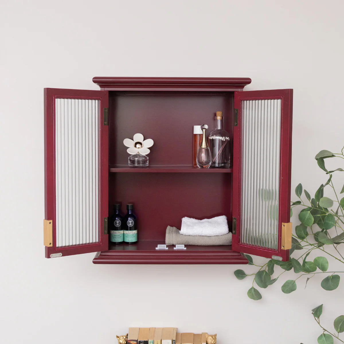 Mulberry Red Reeded Glass Wall Cabinet - Image 5