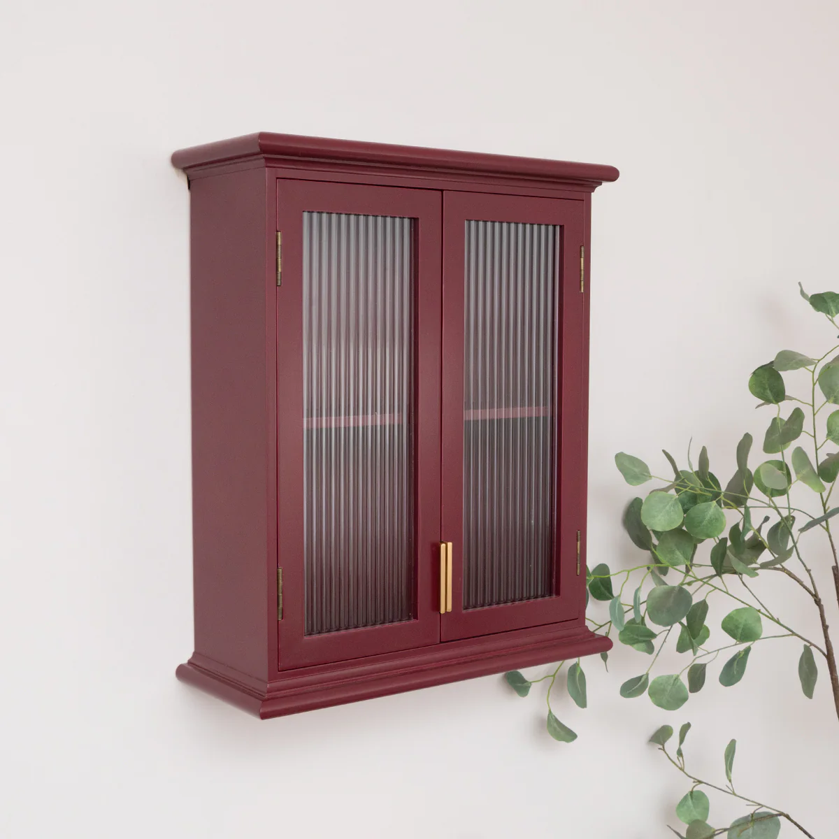 Mulberry Red Reeded Glass Wall Cabinet - Image 6