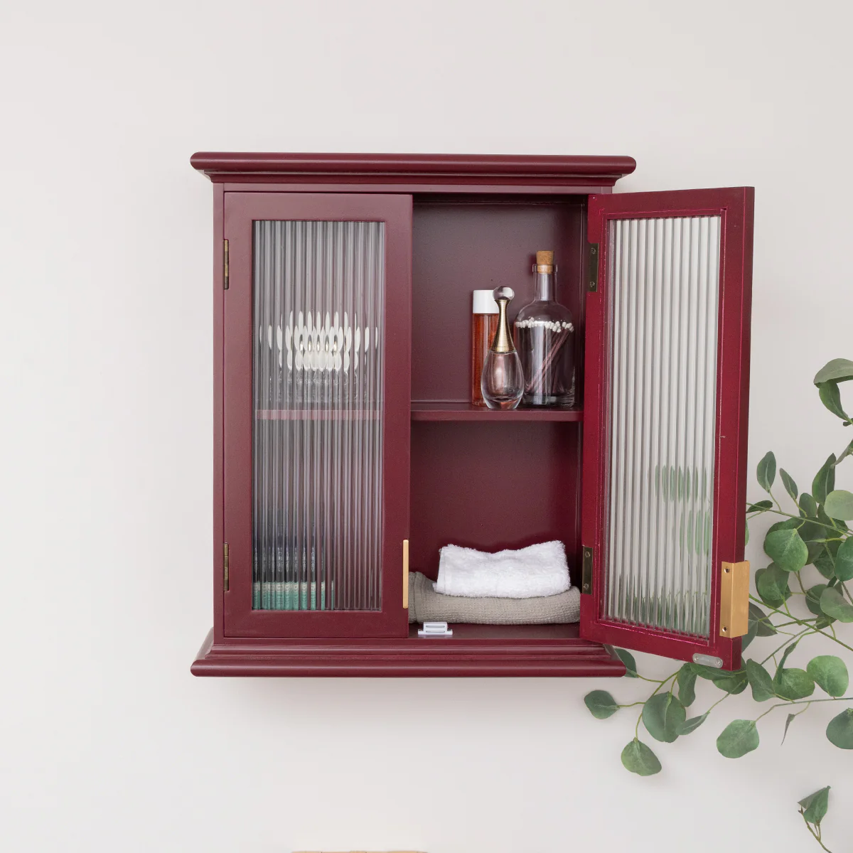 Mulberry Red Reeded Glass Wall Cabinet - Image 7