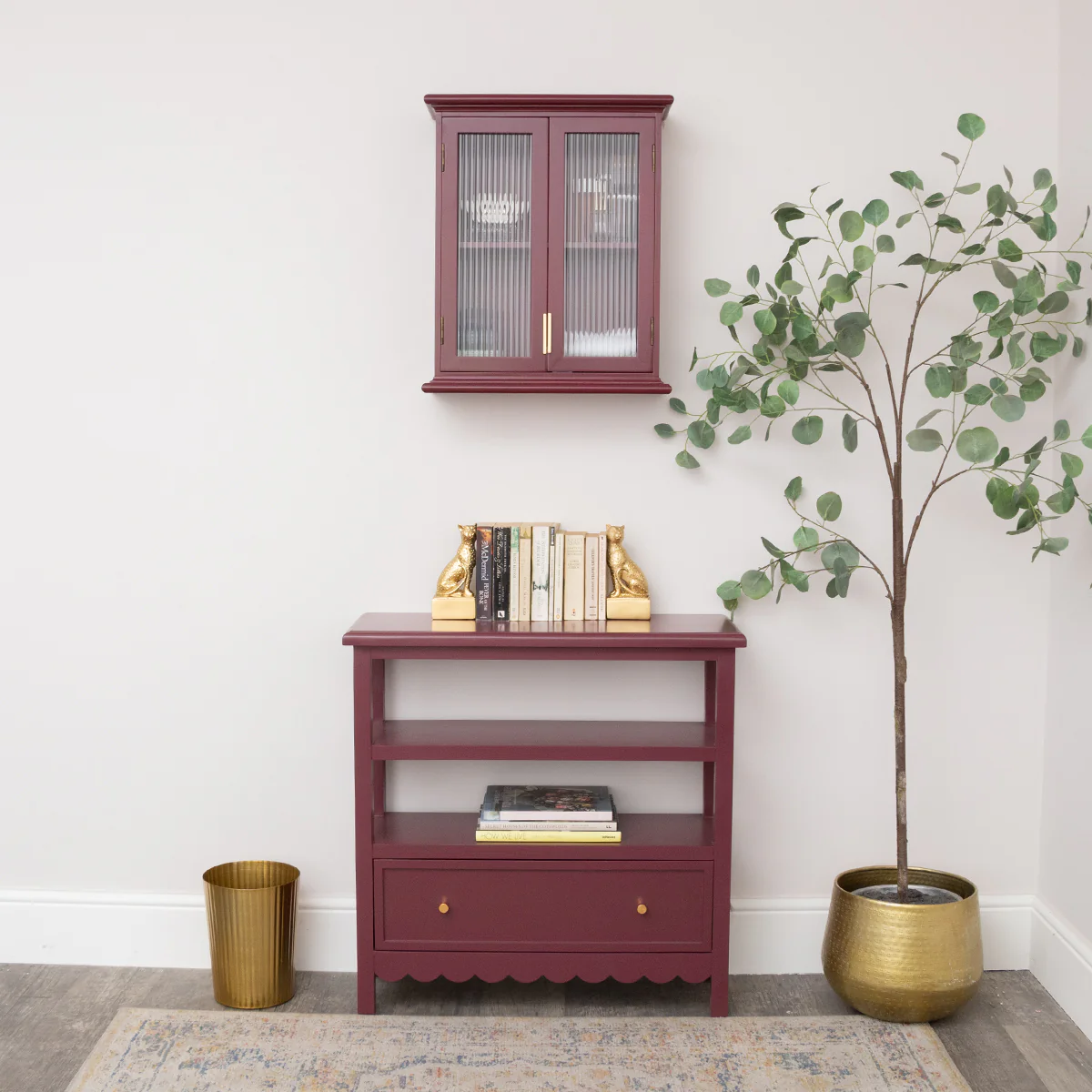 Mulberry Red Reeded Glass Wall Cabinet - Image 8