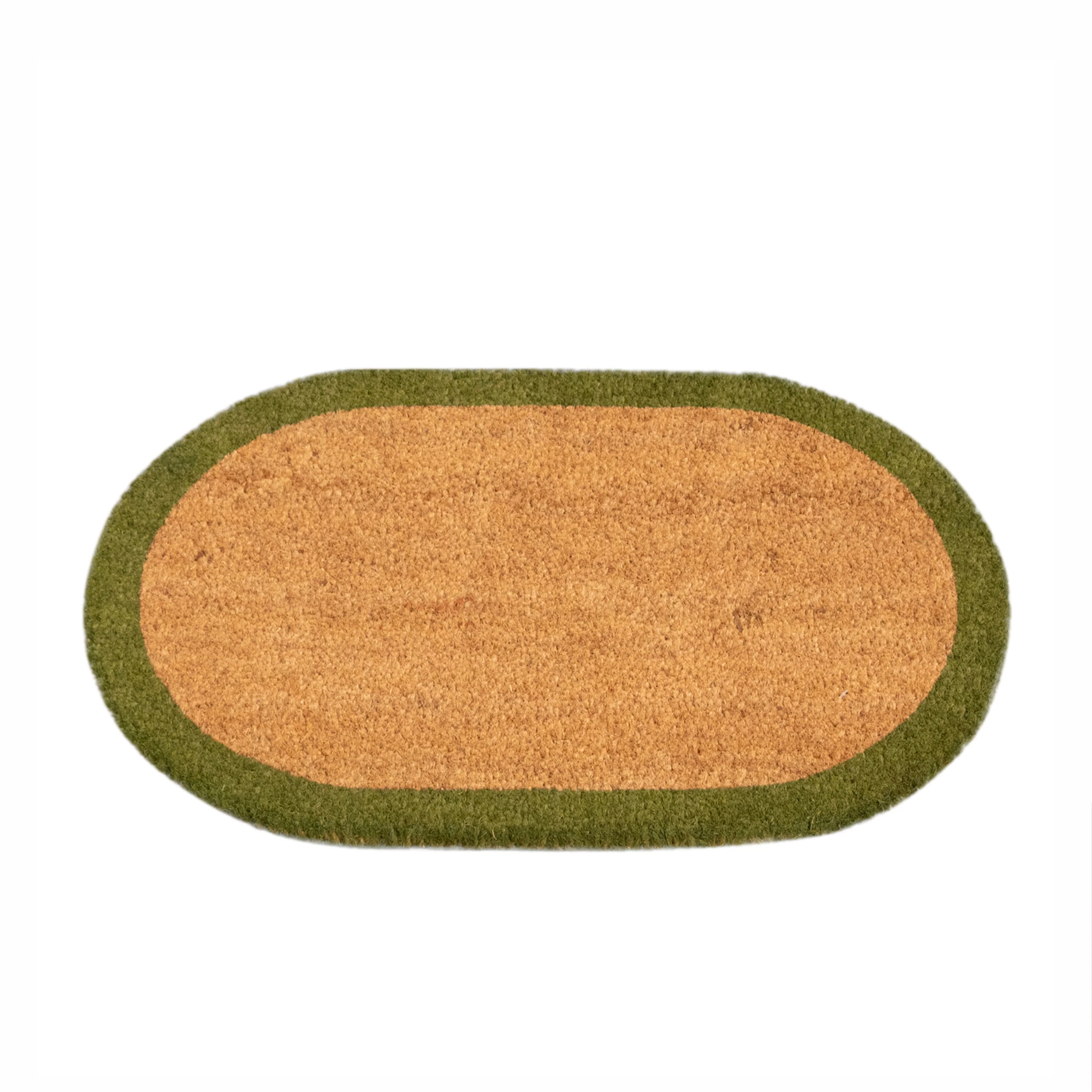Natural Oval Coir Door Mat with a Green Border - Image 6