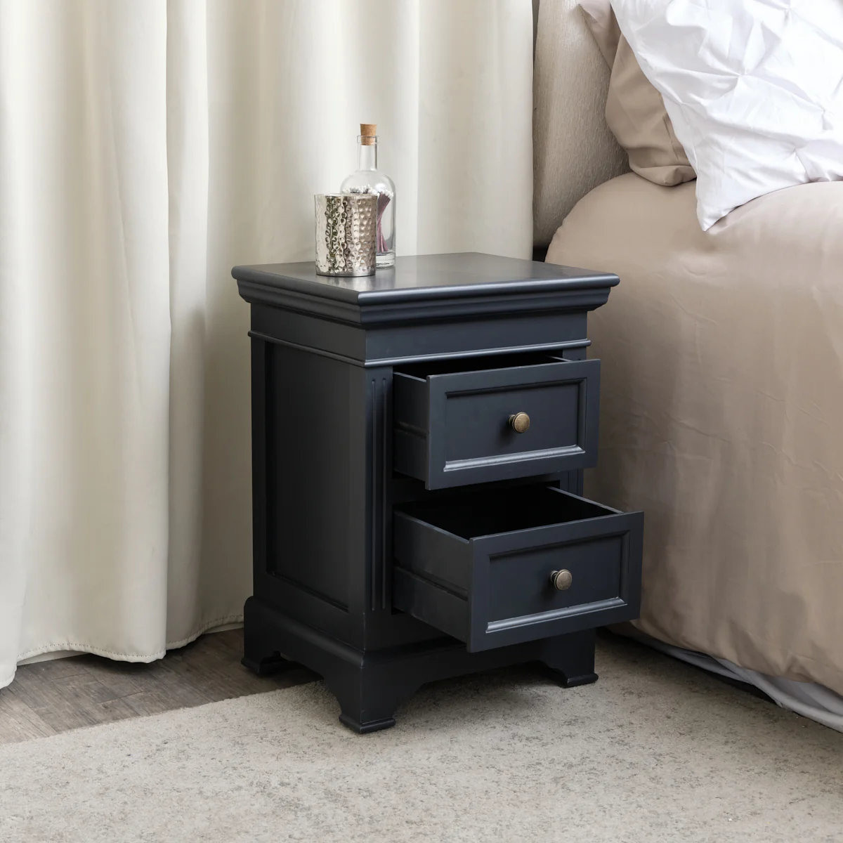 Navy Black Two Drawer Bedside Table - Daventry Navy Black Range - Image 2