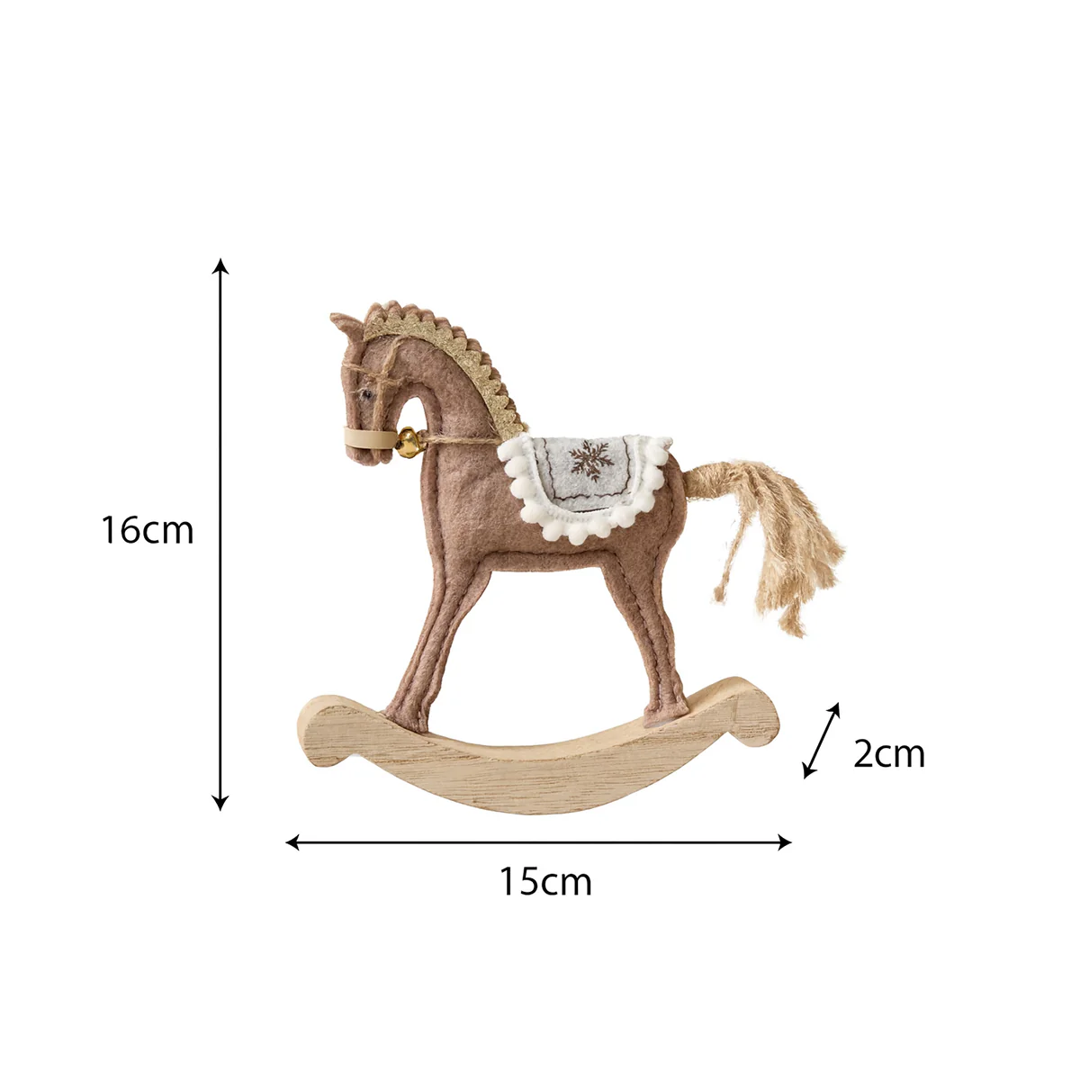 Neutral Brown Felt Standing Rocking Horse Decoration - 16cm - Image 5