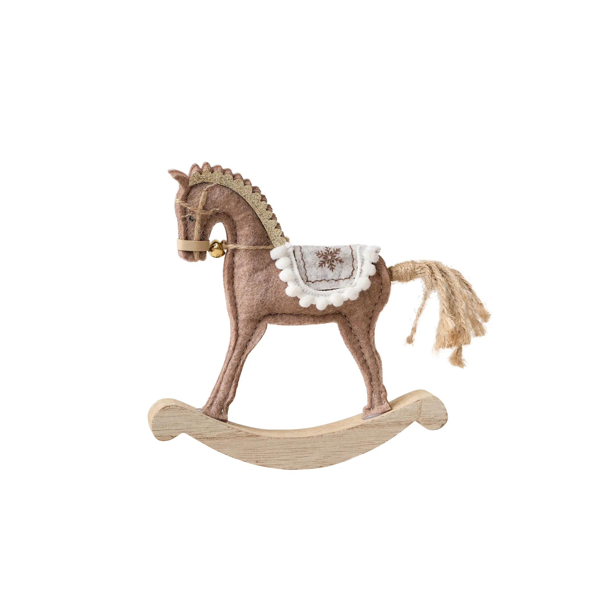 Neutral Brown Felt Standing Rocking Horse Decoration - 16cm - Image 6