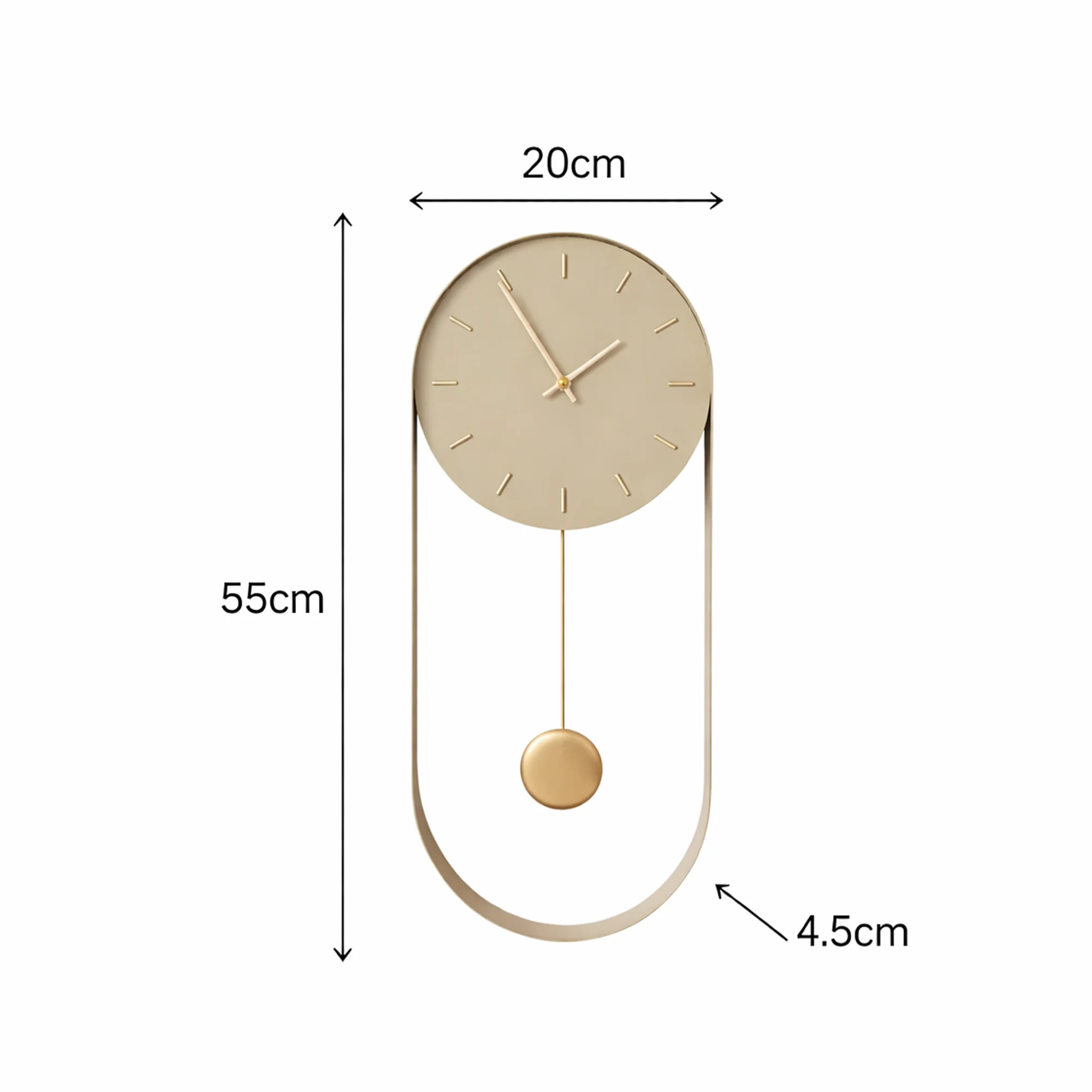 Olive Green & Gold Pendulum Metal Analogue Wall Clock - 20cm x 55cm - Image 5