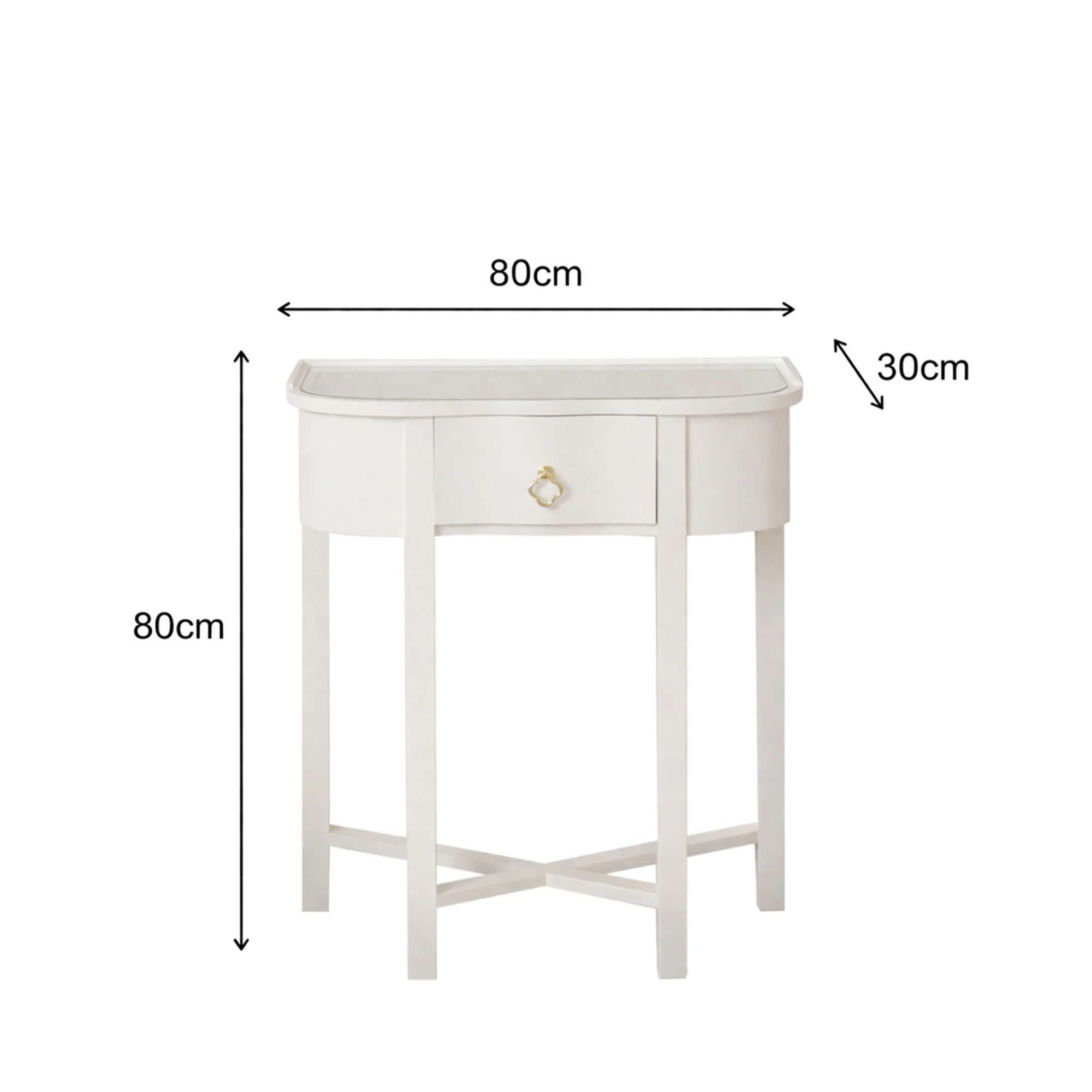 One Drawer Half Moon Console Table with Hessian & Glass Top - Austin White Range - Image 7