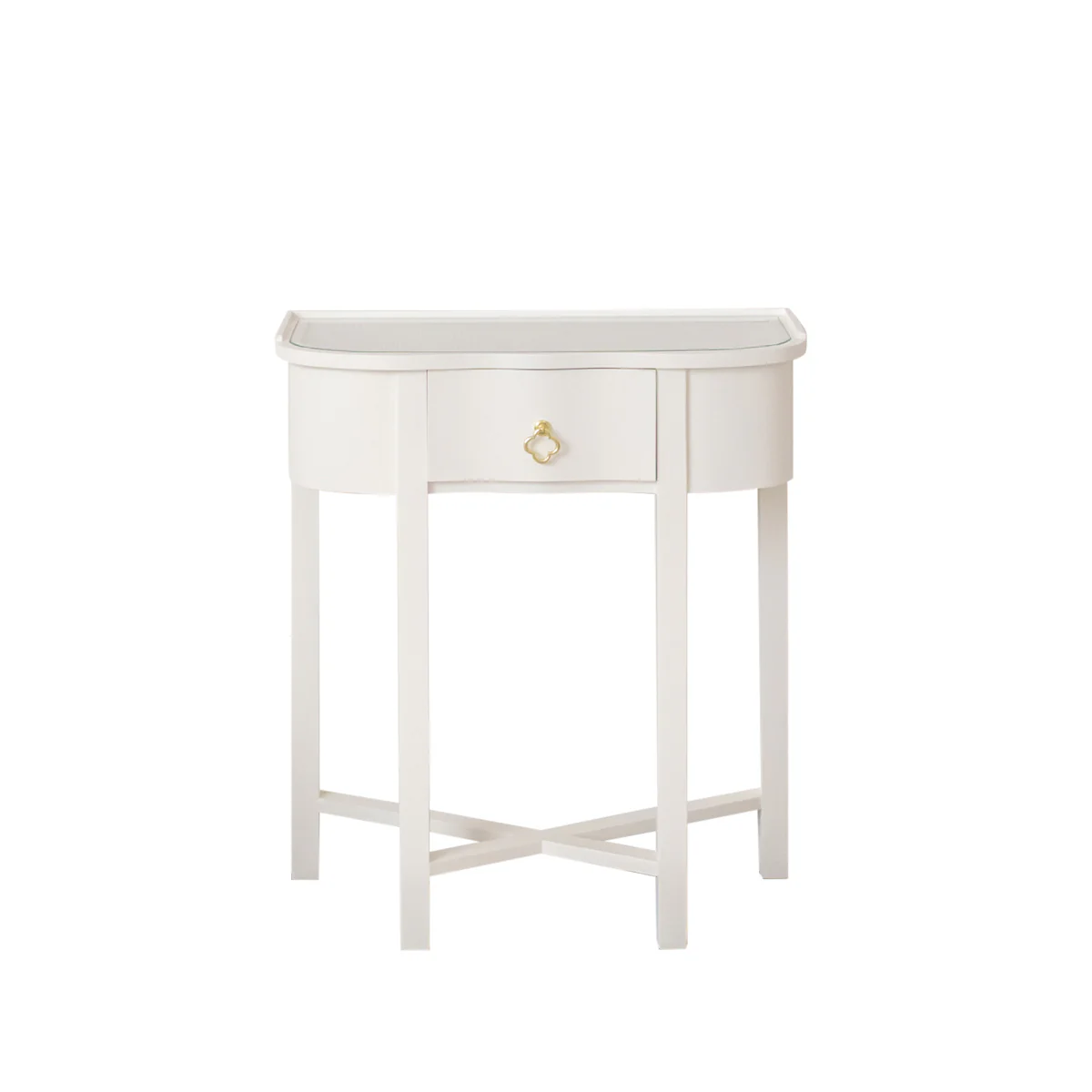 One Drawer Half Moon Console Table with Hessian & Glass Top - Austin White Range - Image 8