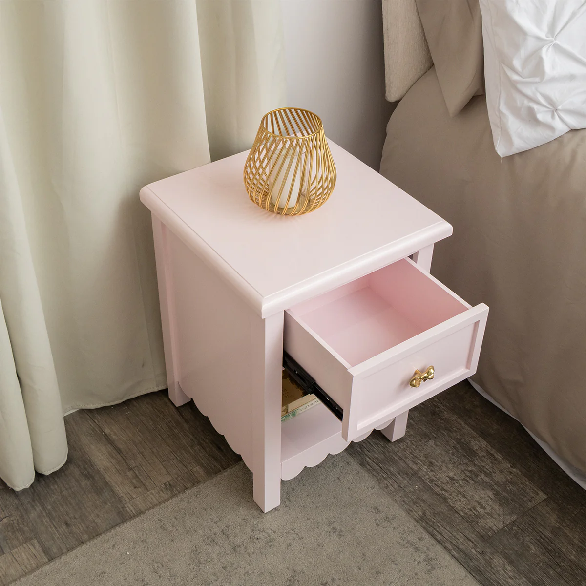 One Drawer Scalloped Bedside Table - Staunton Pink Range - Image 3
