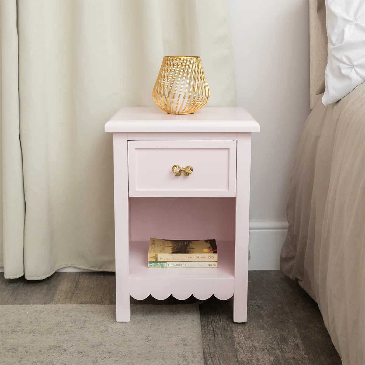 One Drawer Scalloped Bedside Table - Staunton Pink Range - Image 6