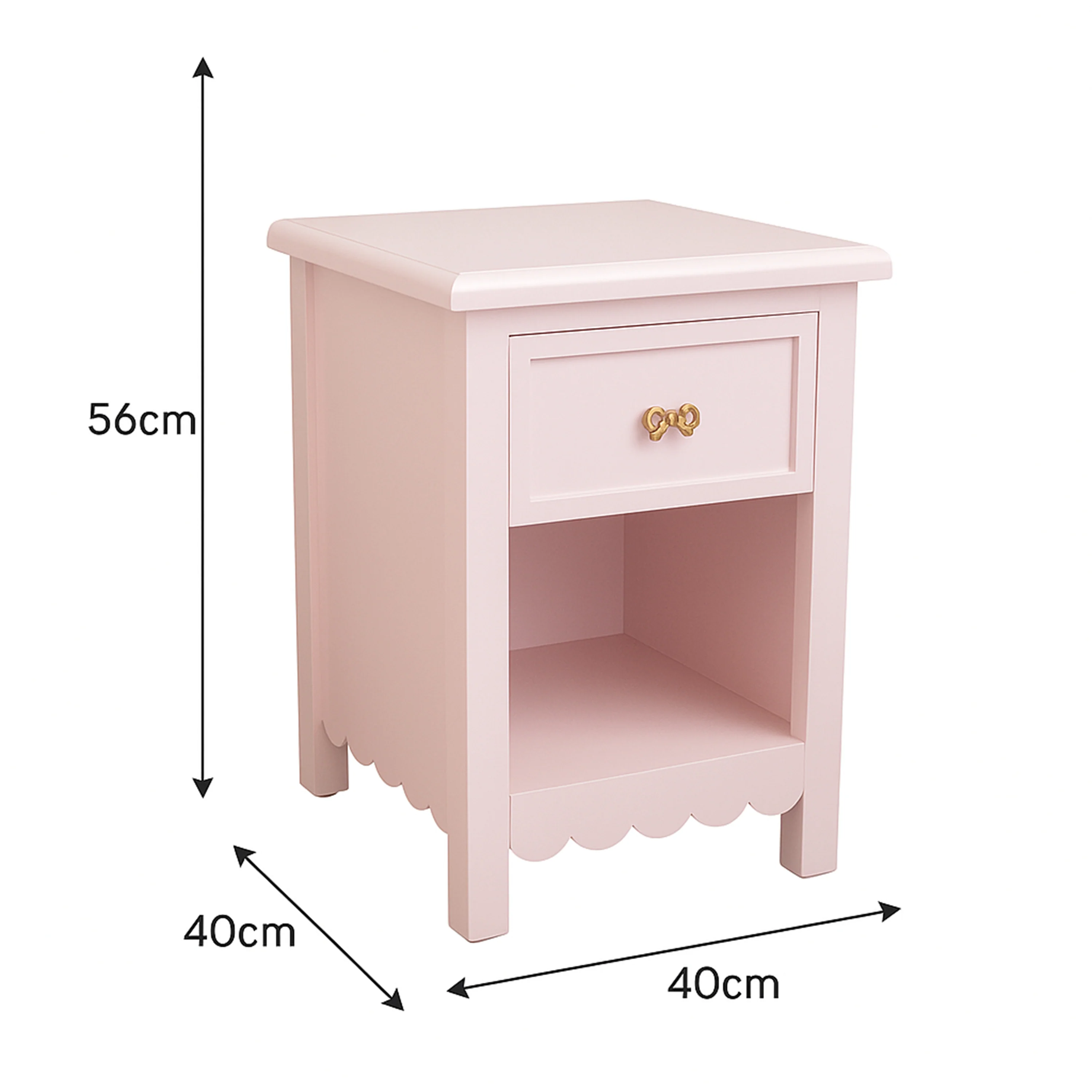 One Drawer Scalloped Bedside Table - Staunton Pink Range - Image 7