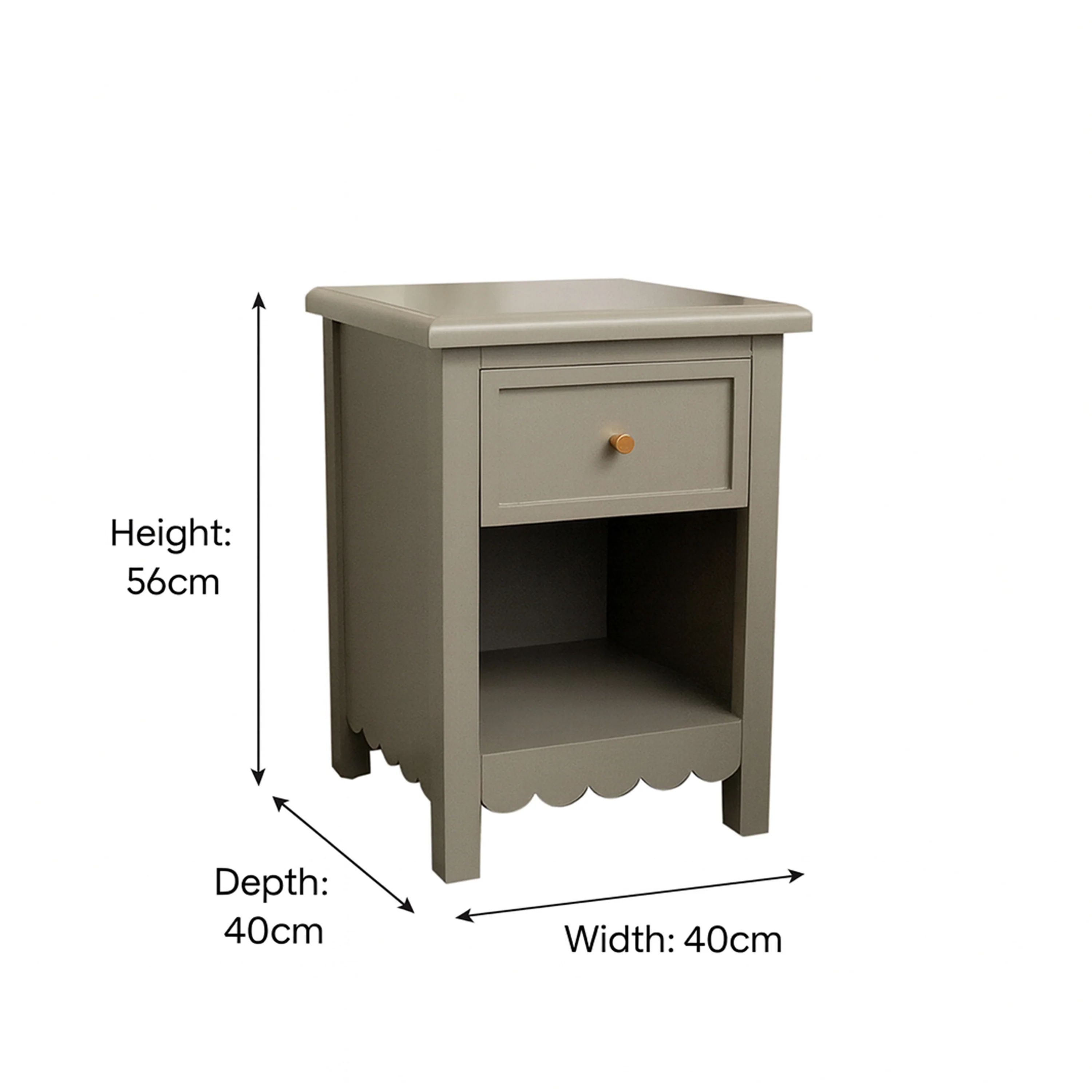 One Drawer Scalloped Bedside Table - Staunton Taupe Range - Image 7