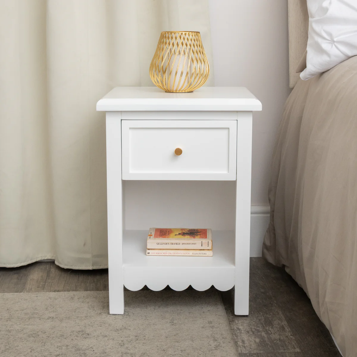 One Drawer Scalloped Bedside Table - Staunton White Range - Image 6