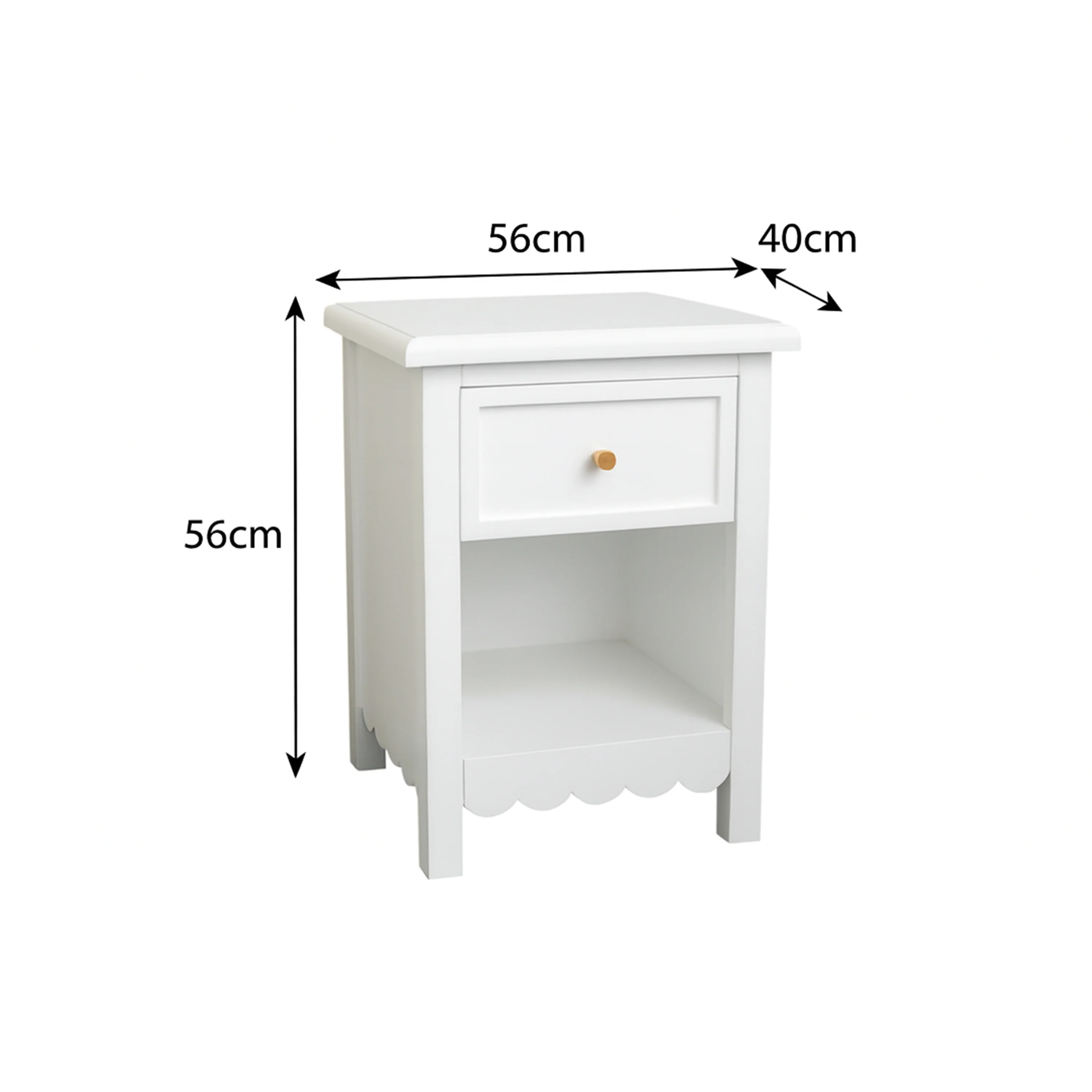 One Drawer Scalloped Bedside Table - Staunton White Range - Image 7
