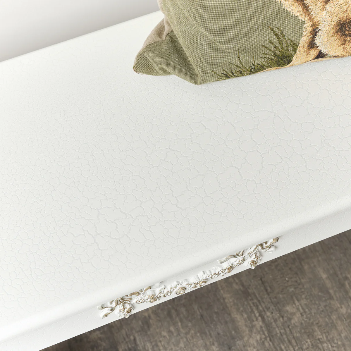 Ornate White Detailed Bench with Wooden Top - Pays Blanc Range - Image 4